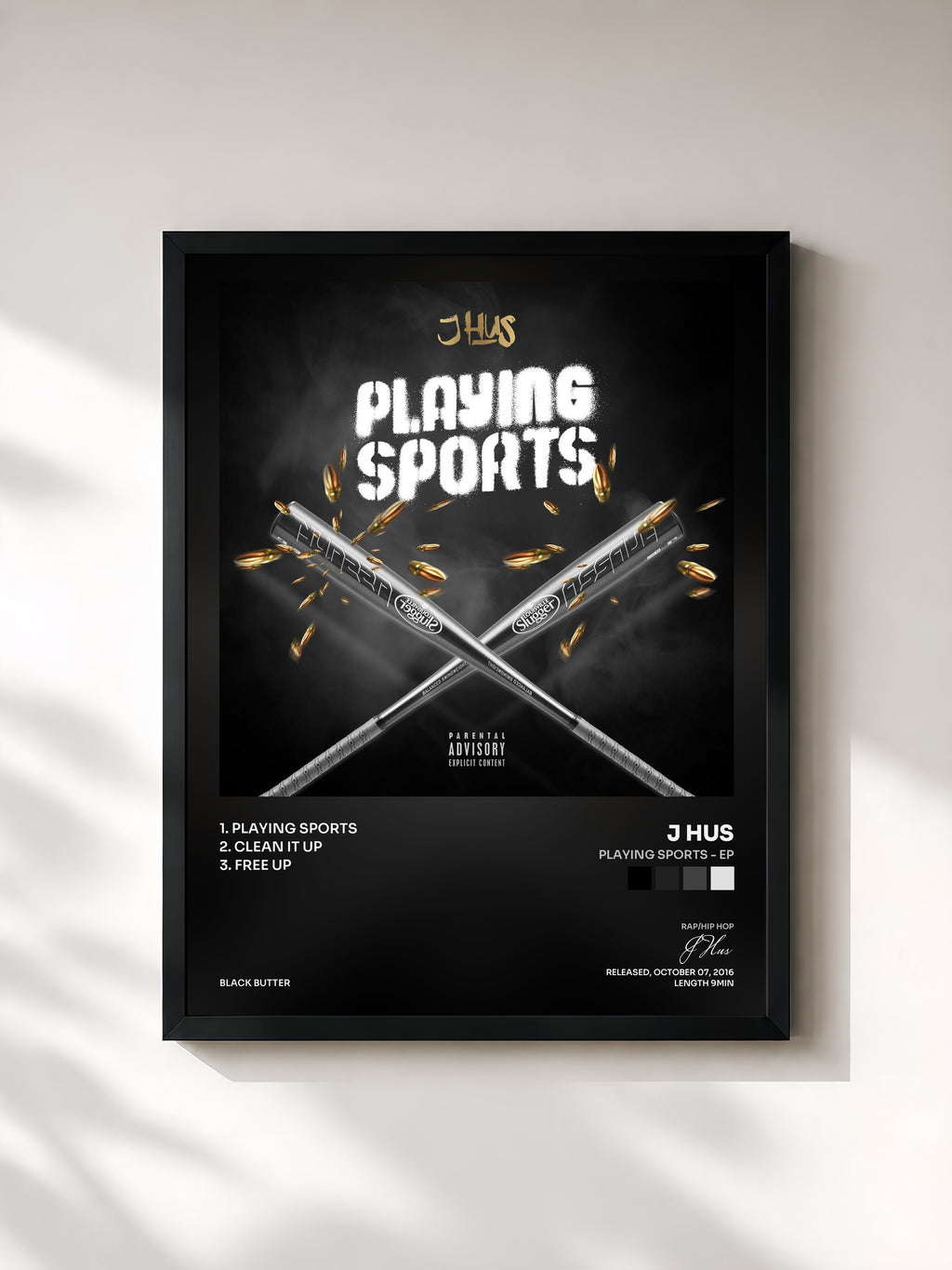 #noir Tableau de l'album Playing Sports - EP de J Hus, cadre noir, imprimé et encadré en France