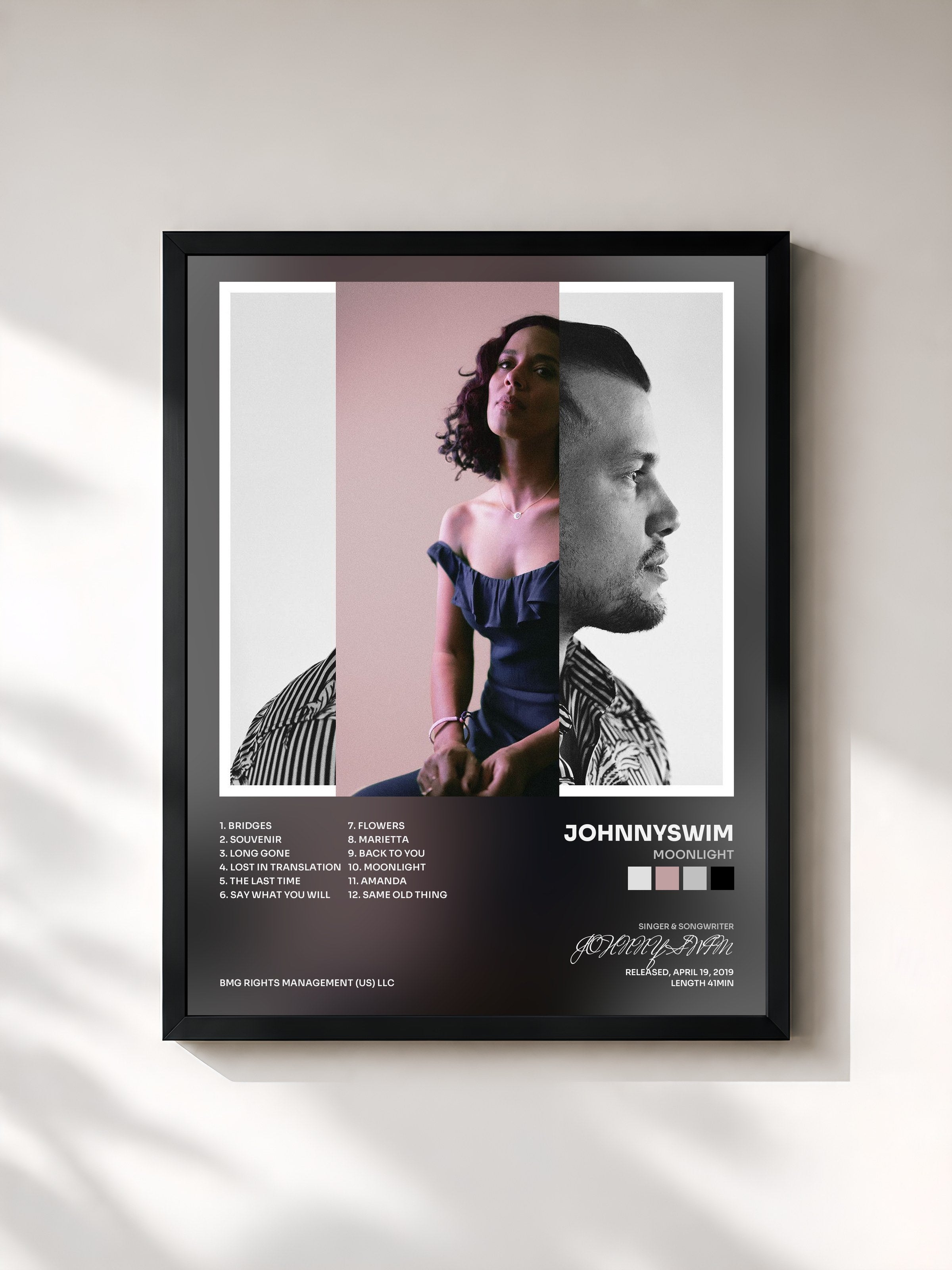 #noir Tableau de l'album Moonlight de JOHNNYSWIM, cadre noir, imprimé et encadré en France