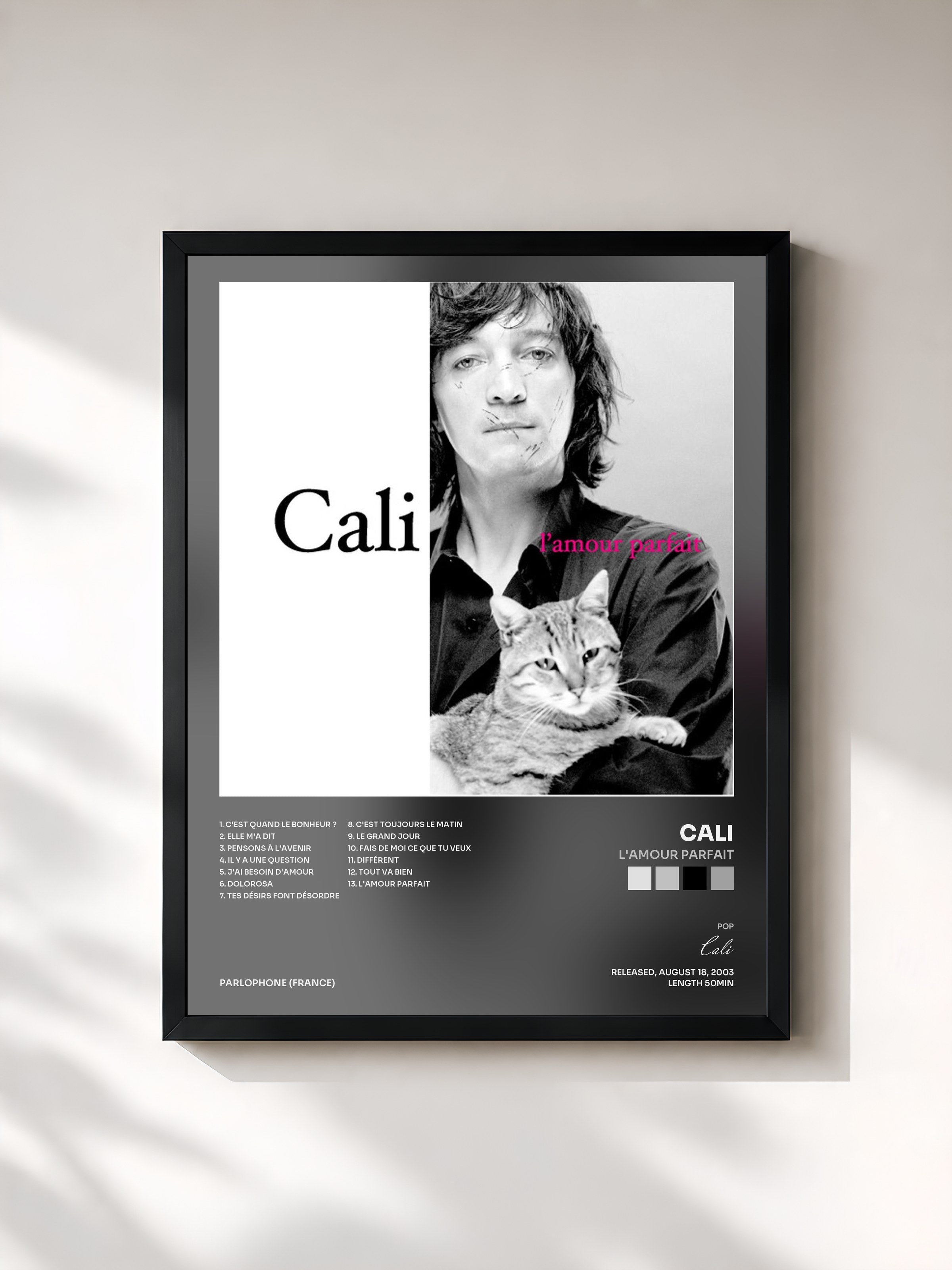 #noir Tableau de l'album L'amour Parfait de Cali, cadre noir, imprimé et encadré en France