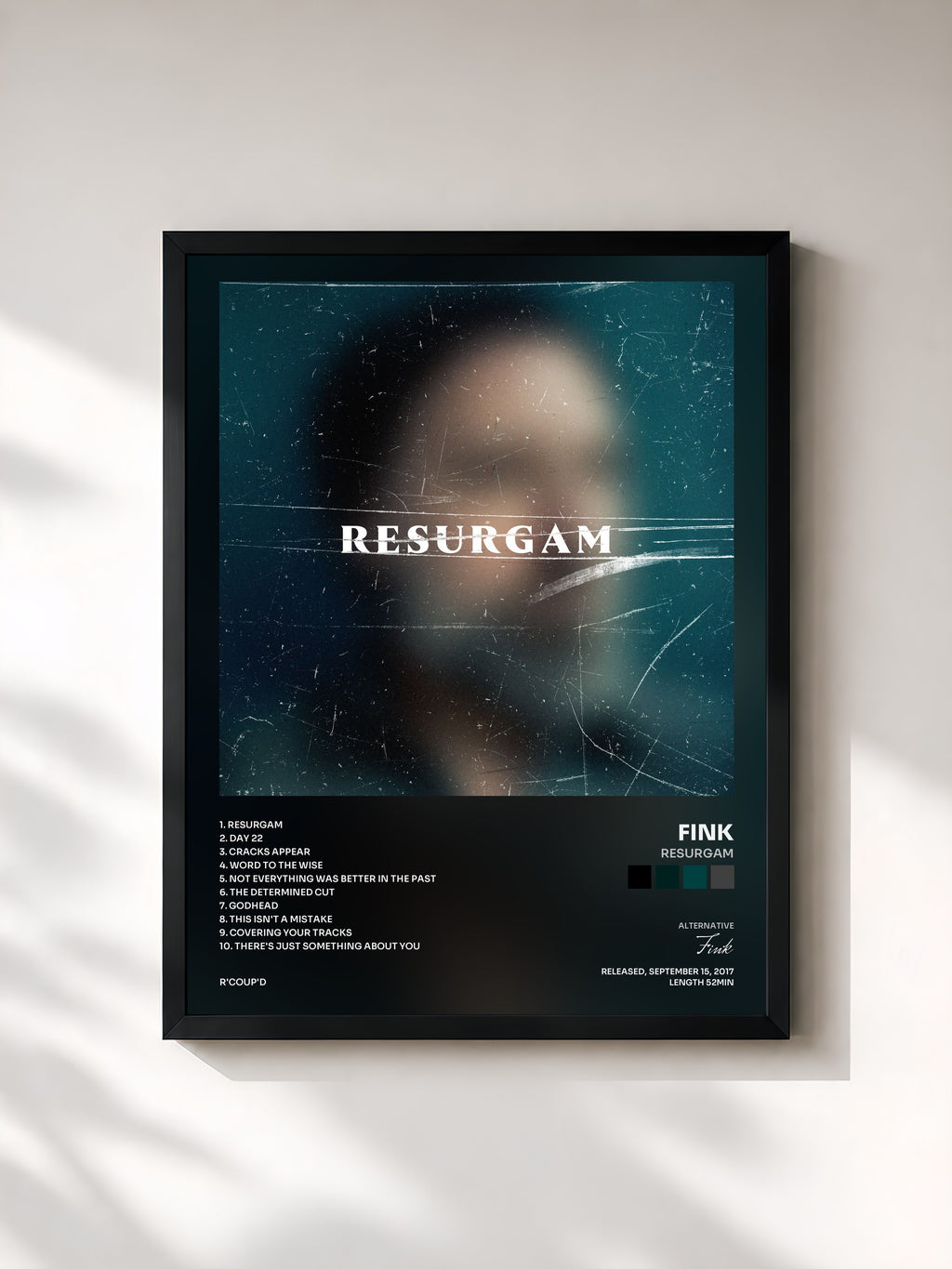 #noir Tableau de l'album Resurgam de Fink, cadre noir, imprimé et encadré en France