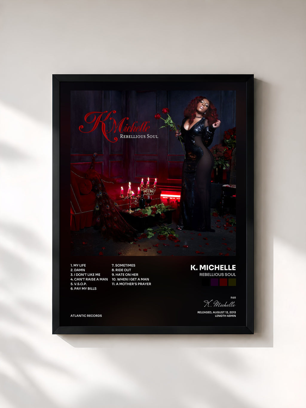 #noir Tableau de l'album Rebellious Soul de K. Michelle, cadre noir, imprimé et encadré en France