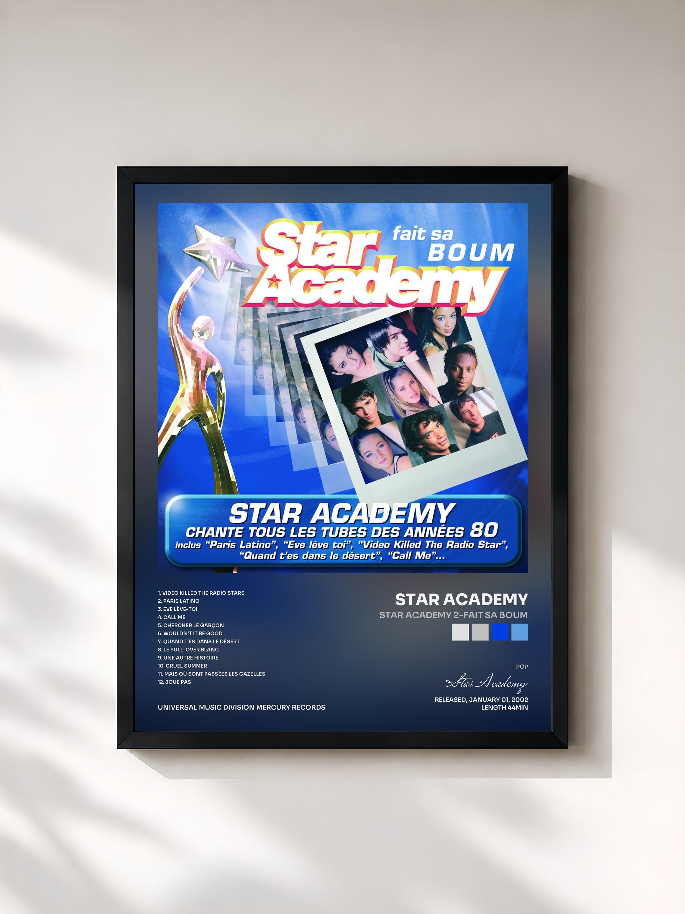 #noir Tableau de l'album Star Academy 2-Fait Sa Boum de Star Academy, cadre noir, imprimé et encadré en France