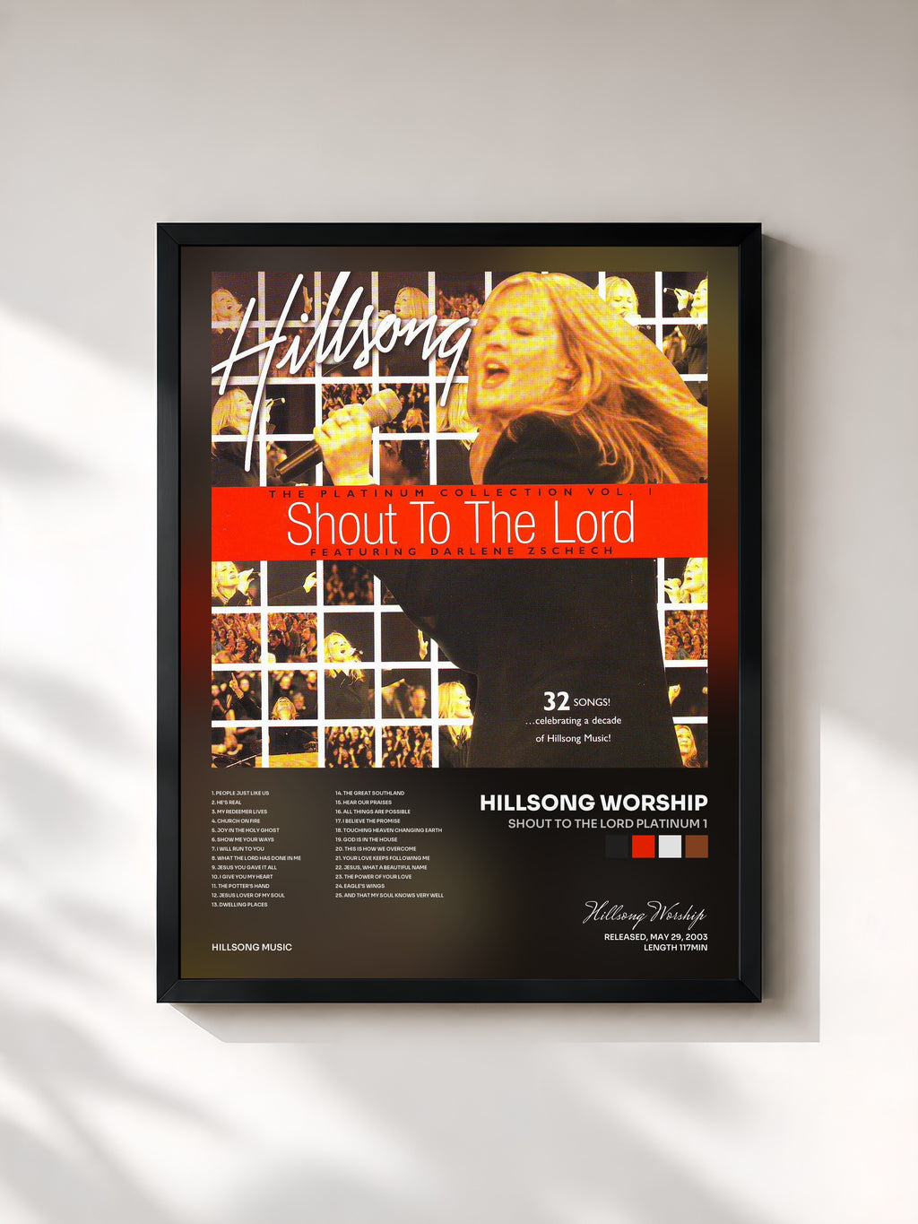#noir Tableau de l'album Shout To The Lord Platinum 1 de Hillsong Worship, cadre noir, imprimé et encadré en France