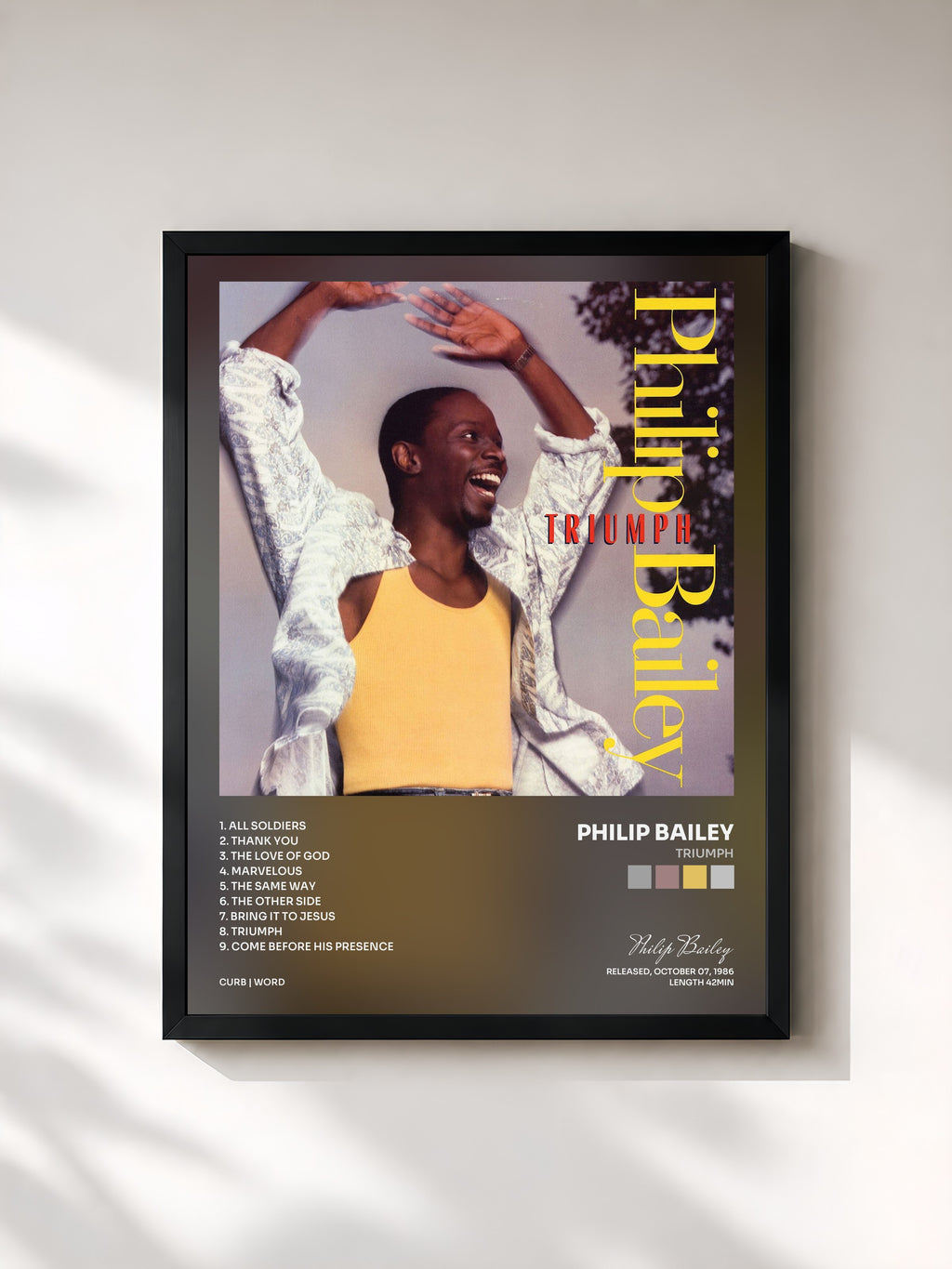 #noir Tableau de l'album Triumph de Philip Bailey, cadre noir, imprimé et encadré en France