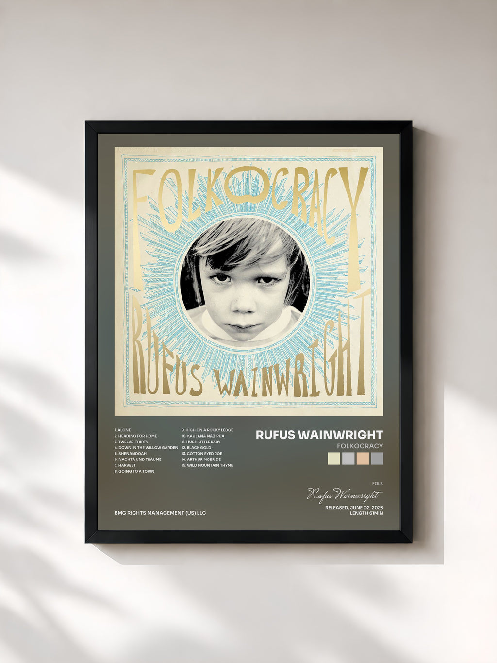 #noir Tableau de l'album Folkocracy de Rufus Wainwright, cadre noir, imprimé et encadré en France