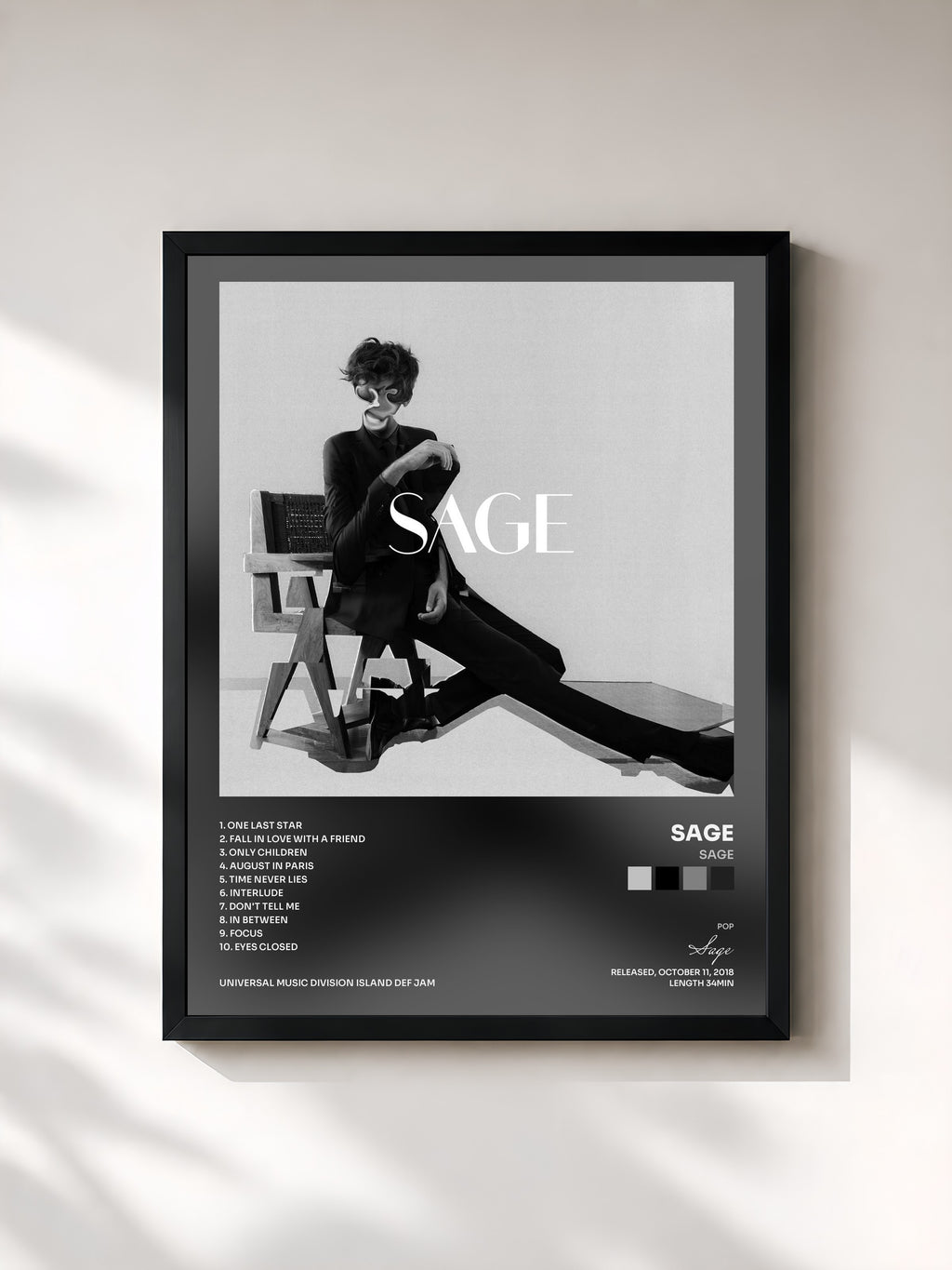 #noir Tableau de l'album Sage de Sage, cadre noir, imprimé et encadré en France