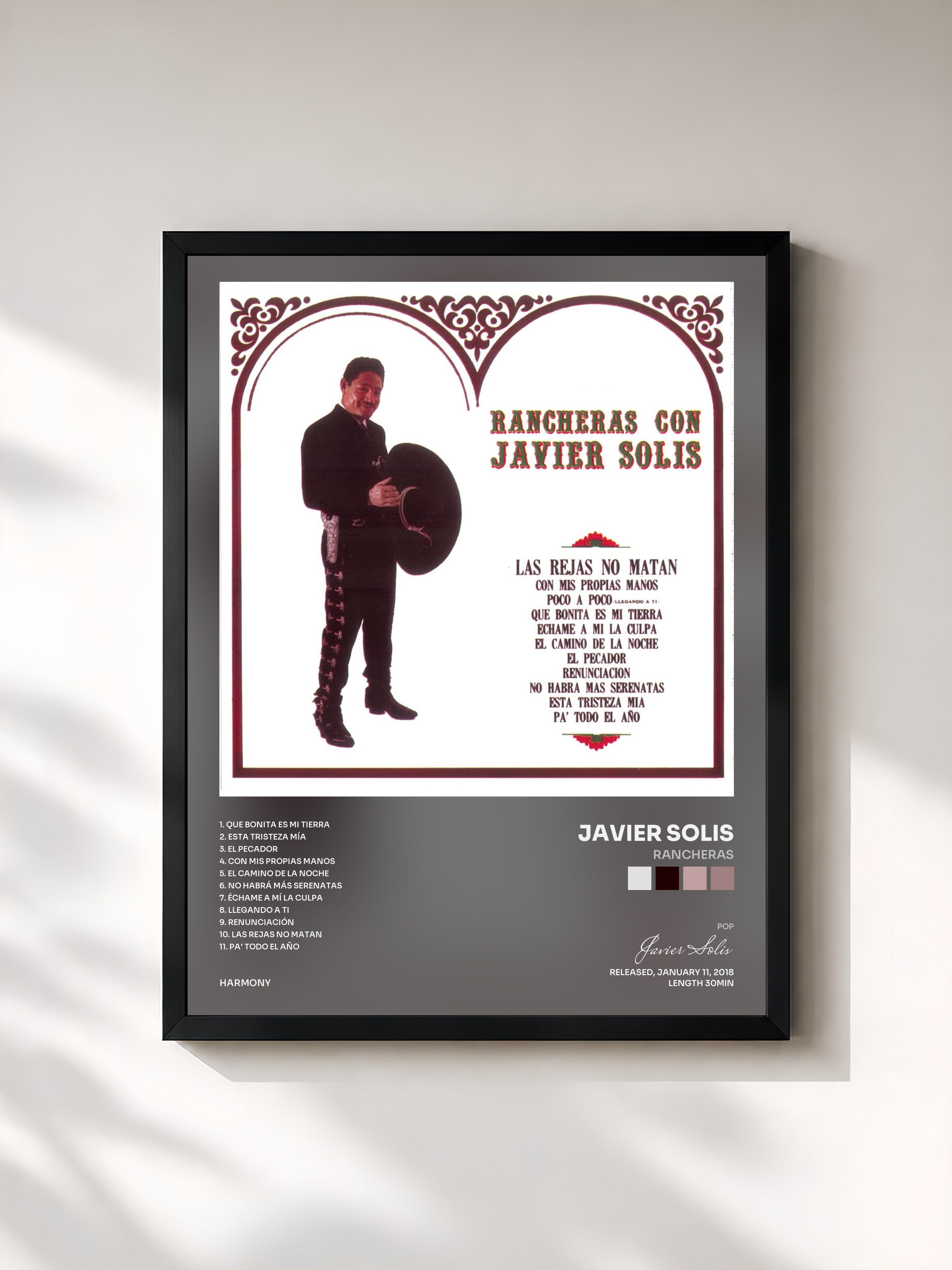 #noir Tableau de l'album Rancheras de Javier Solis, cadre noir, imprimé et encadré en France