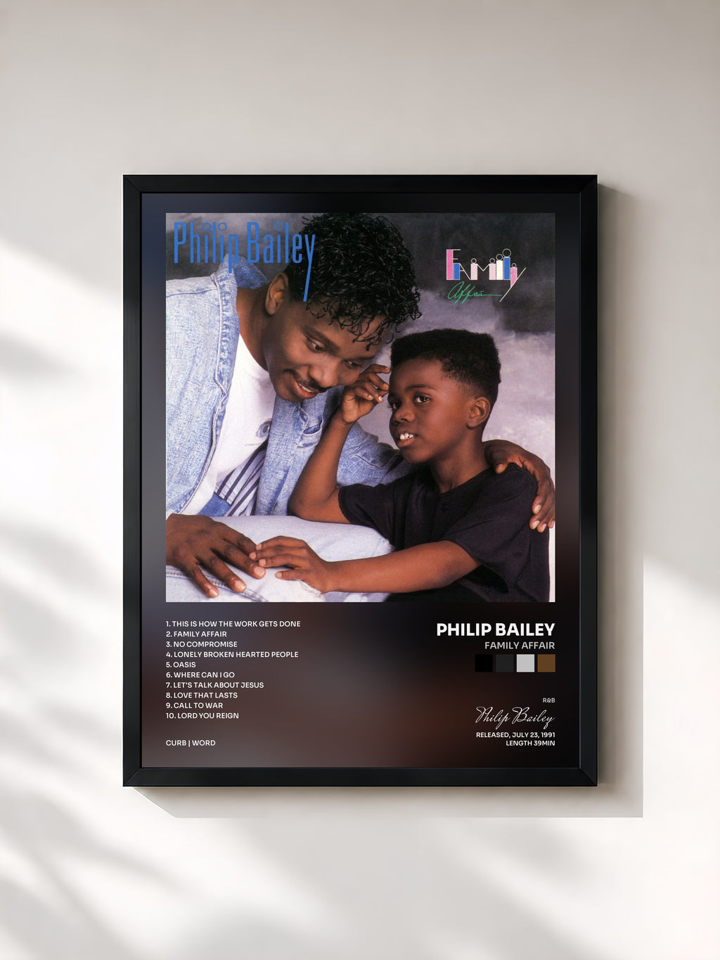 #noir Tableau de l'album Family Affair de Philip Bailey, cadre noir, imprimé et encadré en France