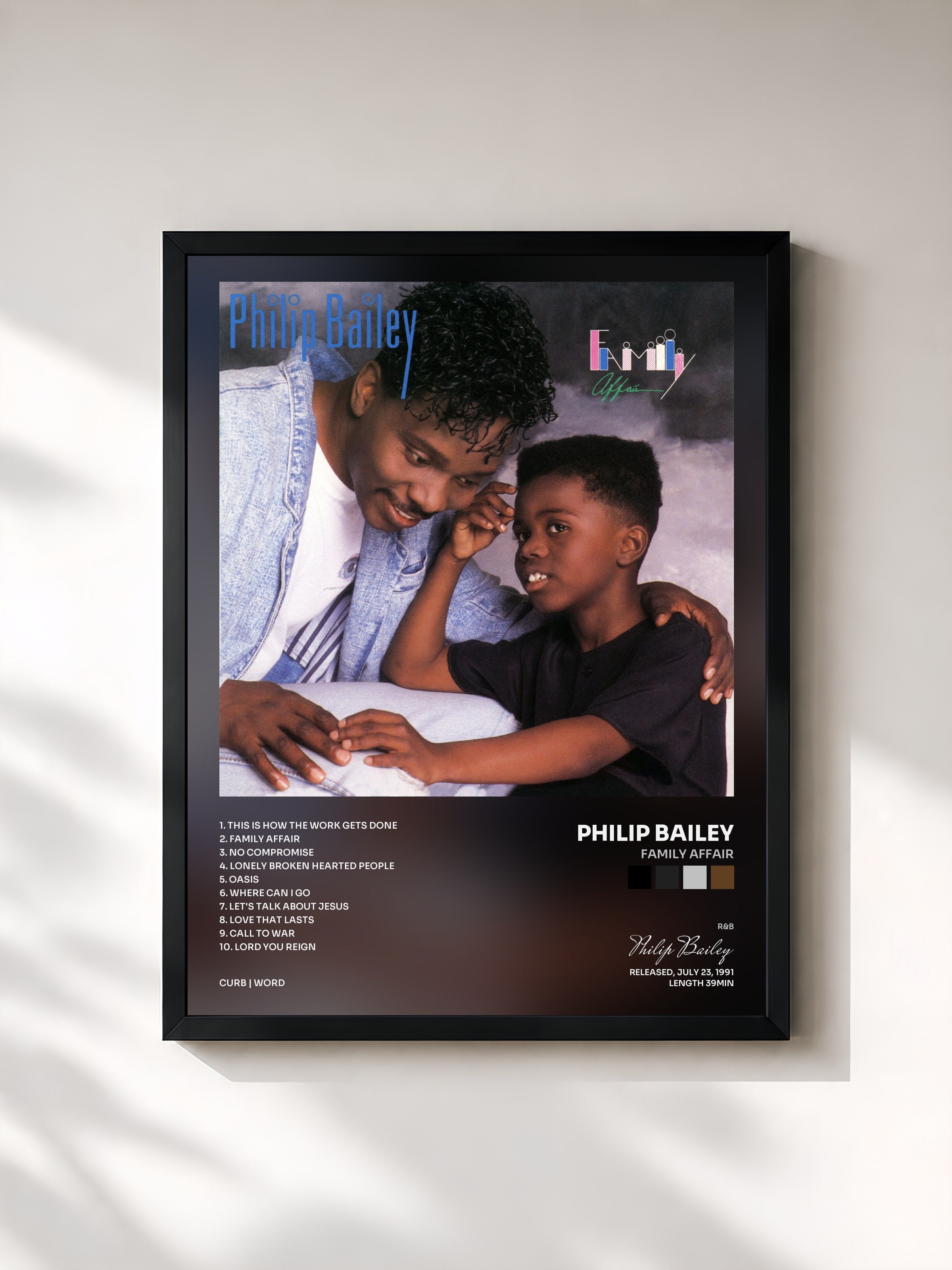 #noir Tableau de l'album Family Affair de Philip Bailey, cadre noir, imprimé et encadré en France