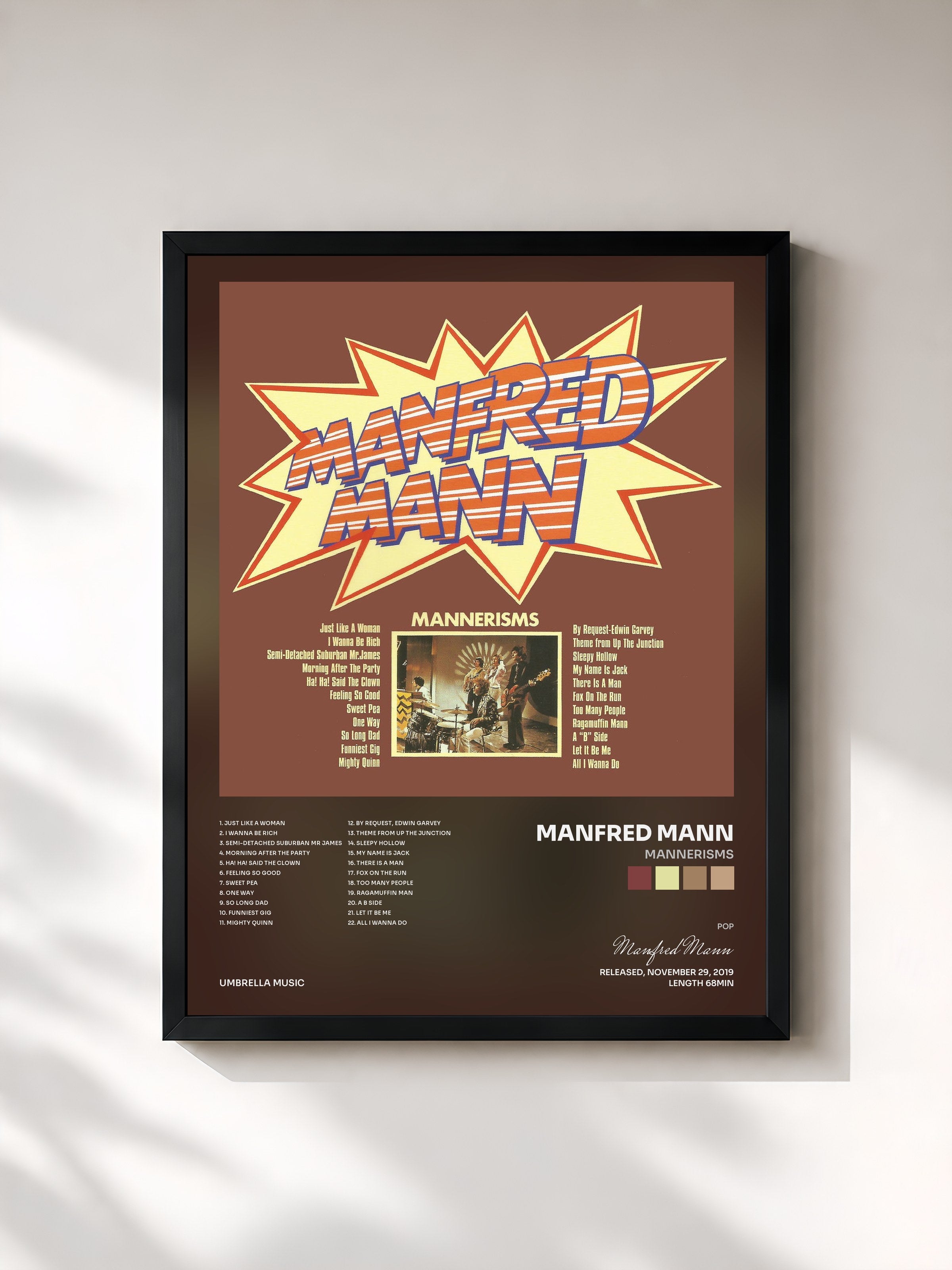 #noir Tableau de l'album Mannerisms de Manfred Mann, cadre noir, imprimé et encadré en France