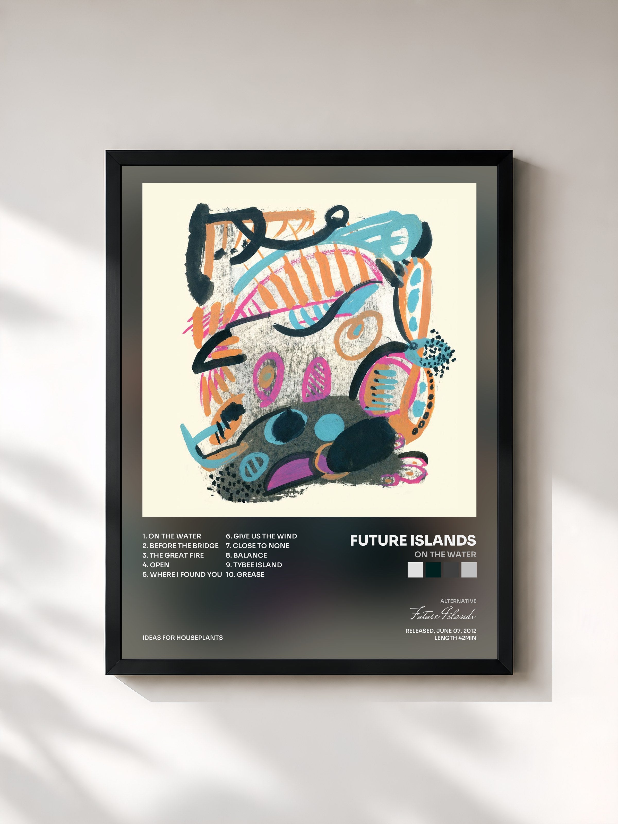 #noir Tableau de l'album On the Water de Future Islands, cadre noir, imprimé et encadré en France