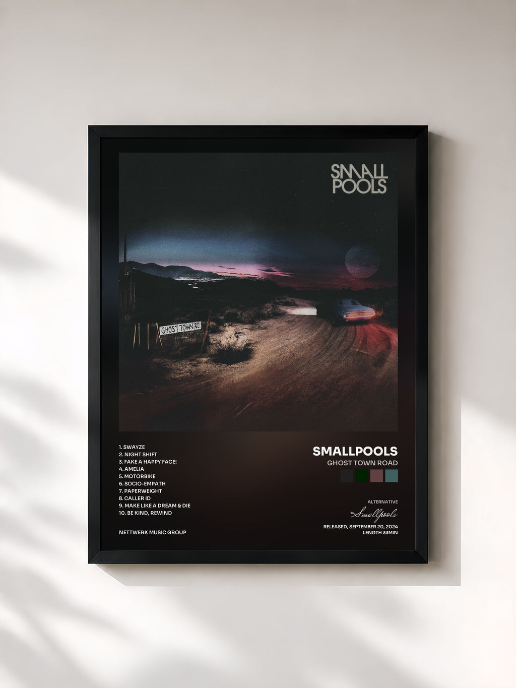 #noir Tableau de l'album Ghost Town Road de Smallpools, cadre noir, imprimé et encadré en France