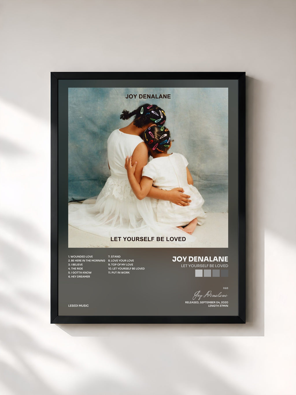 #noir Tableau de l'album Let Yourself Be Loved de Joy Denalane, cadre noir, imprimé et encadré en France