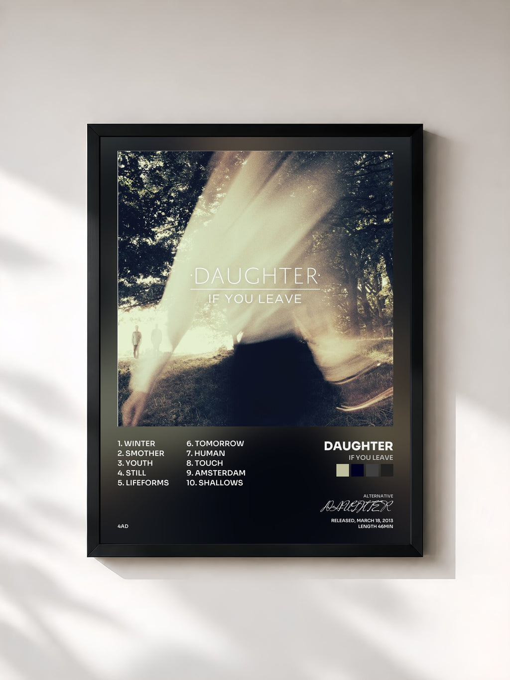#noir Tableau de l'album If You Leave de DAUGHTER, cadre noir, imprimé et encadré en France