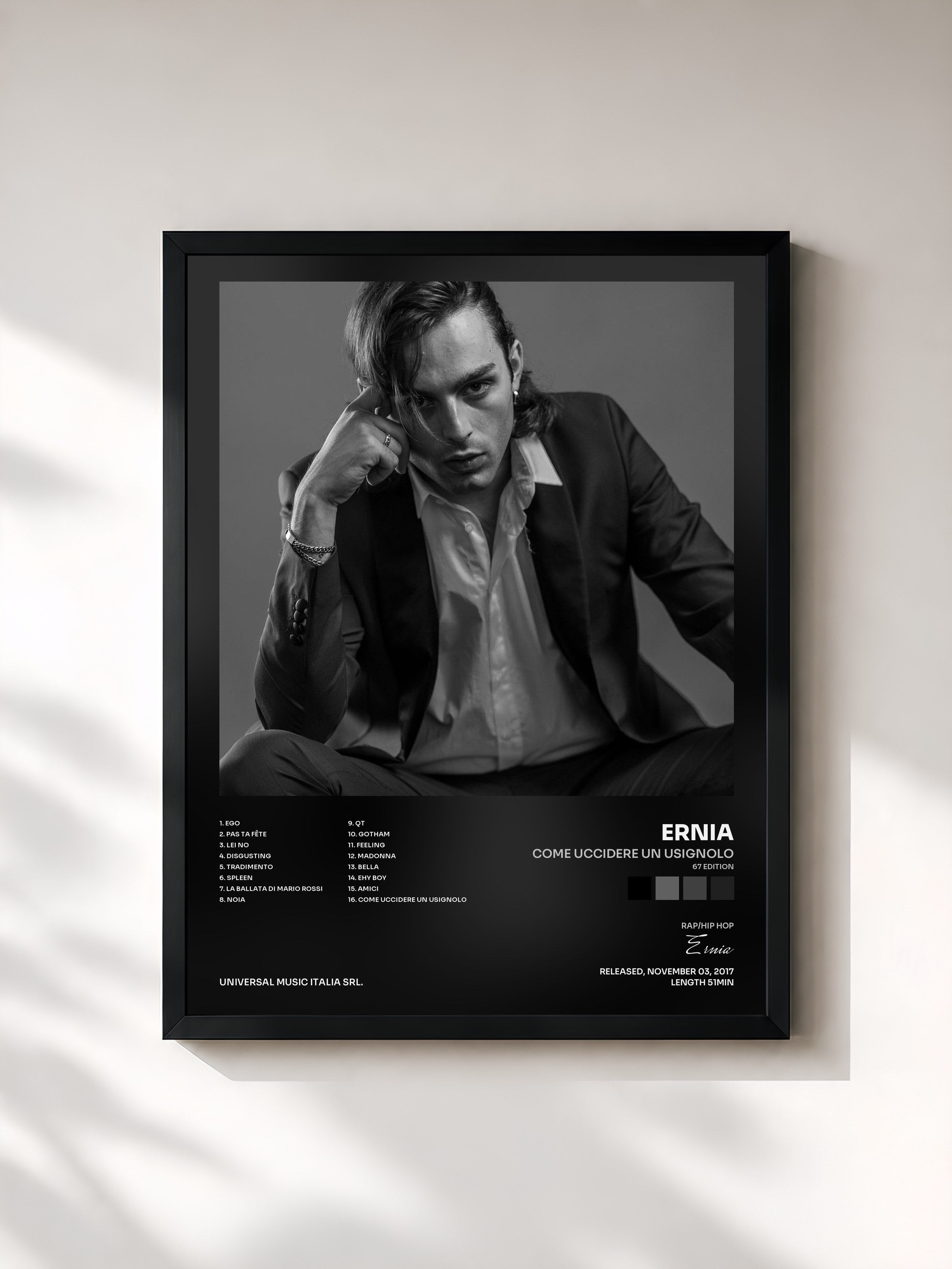 #noir Tableau de l'album Come Uccidere Un Usignolo (67 Edition) de Ernia, cadre noir, imprimé et encadré en France