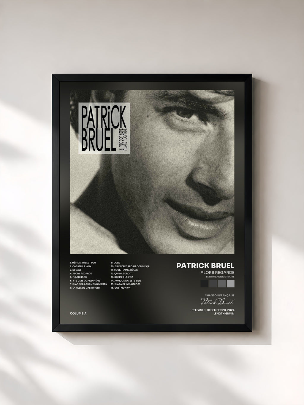 #noir Tableau de l'album Alors Regarde (Edition anniversaire) de Patrick Bruel, cadre noir, imprimé et encadré en France