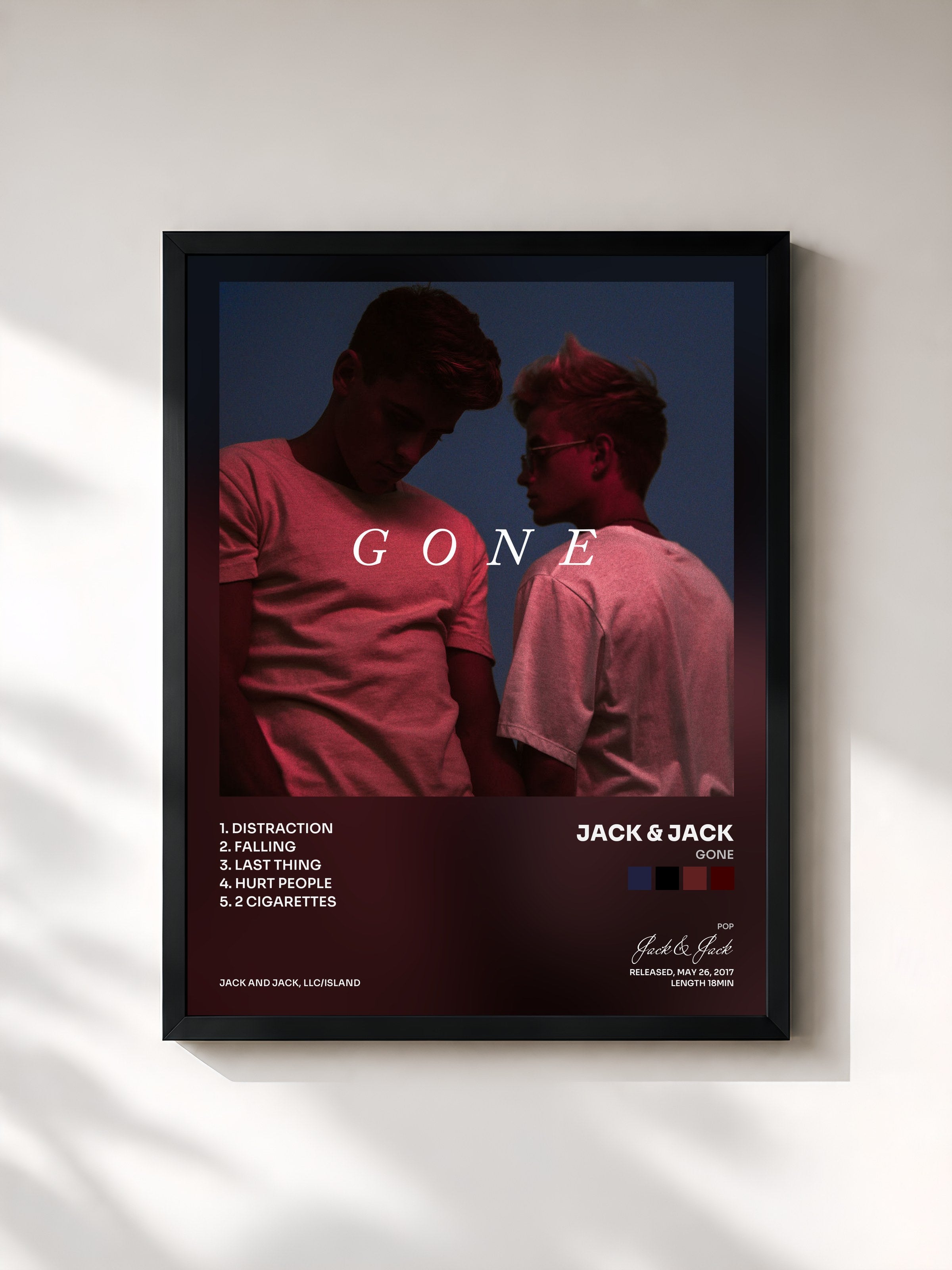 #noir Tableau de l'album GONE de Jack & Jack, cadre noir, imprimé et encadré en France