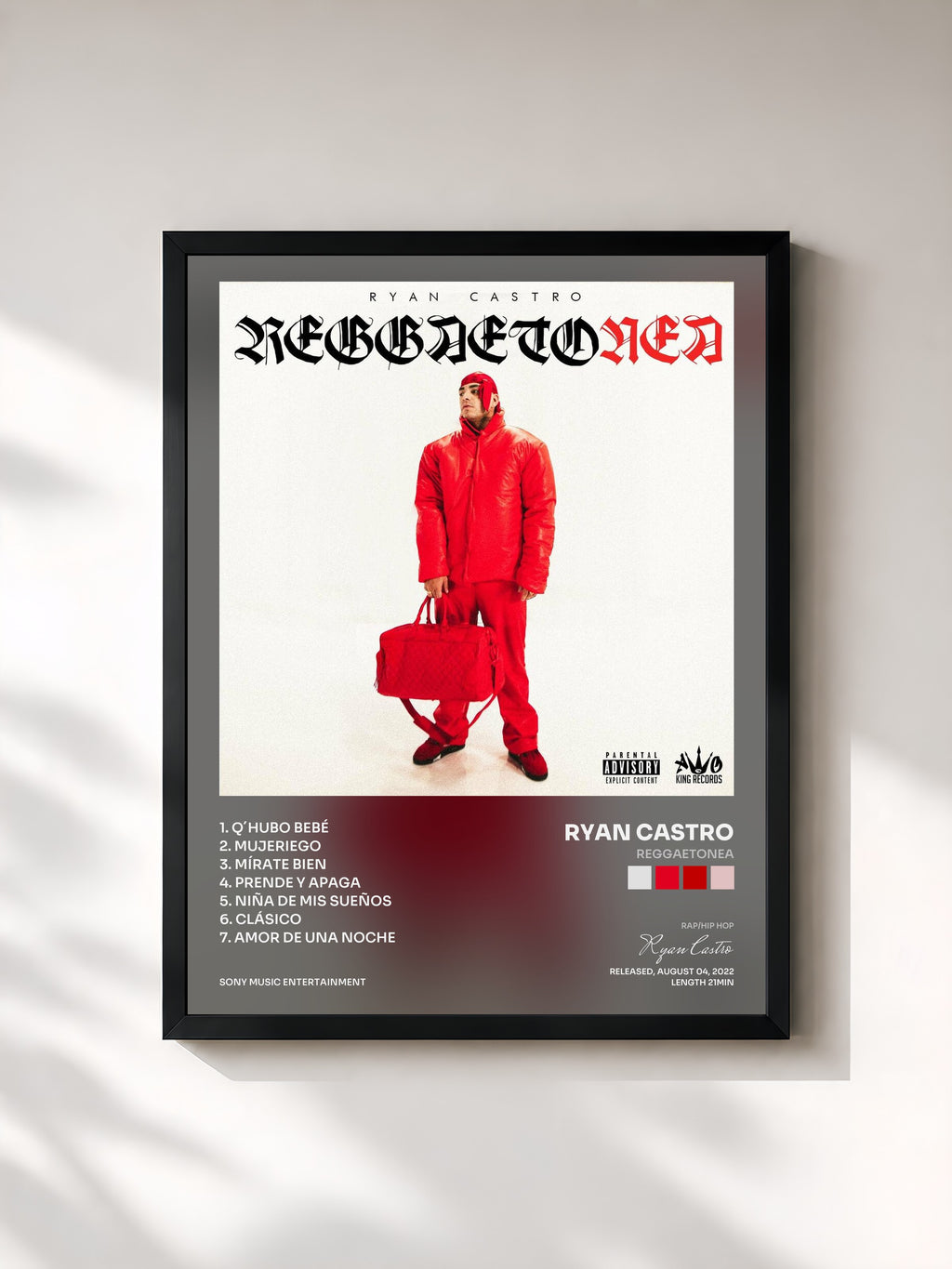 #noir Tableau de l'album Reggaetonea de Ryan Castro, cadre noir, imprimé et encadré en France