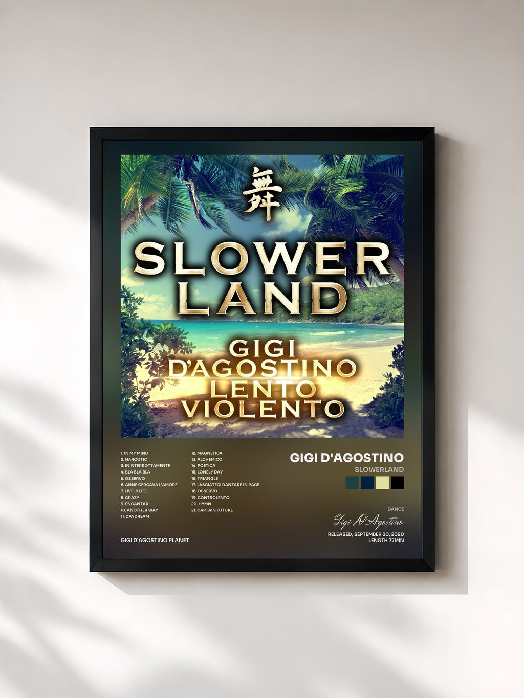 #noir Tableau de l'album Slowerland de Gigi D'Agostino, cadre noir, imprimé et encadré en France