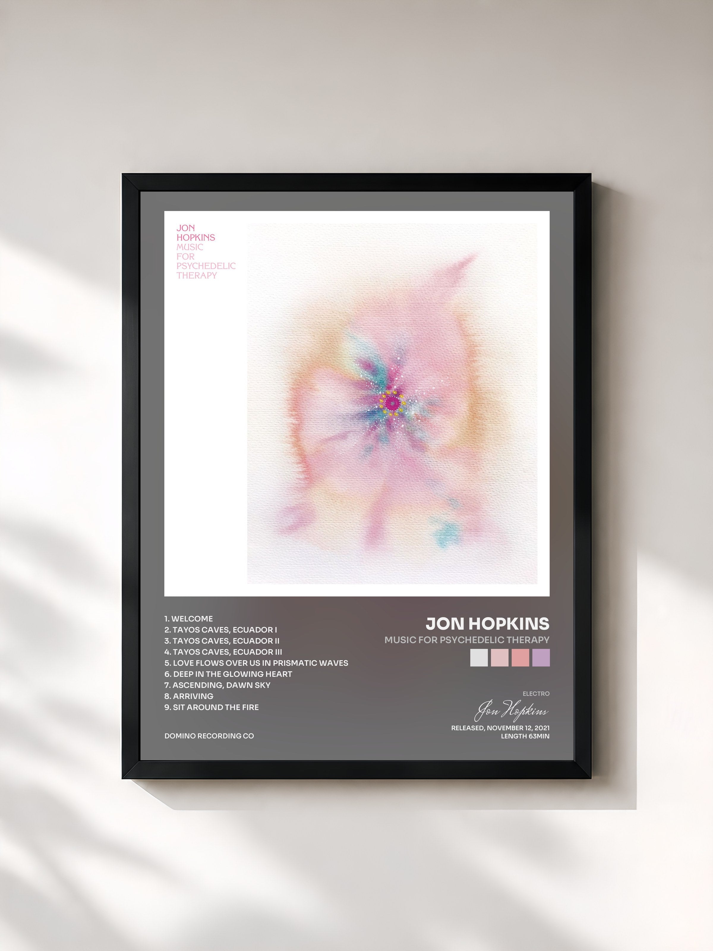 #noir Tableau de l'album Music For Psychedelic Therapy de Jon Hopkins, cadre noir, imprimé et encadré en France