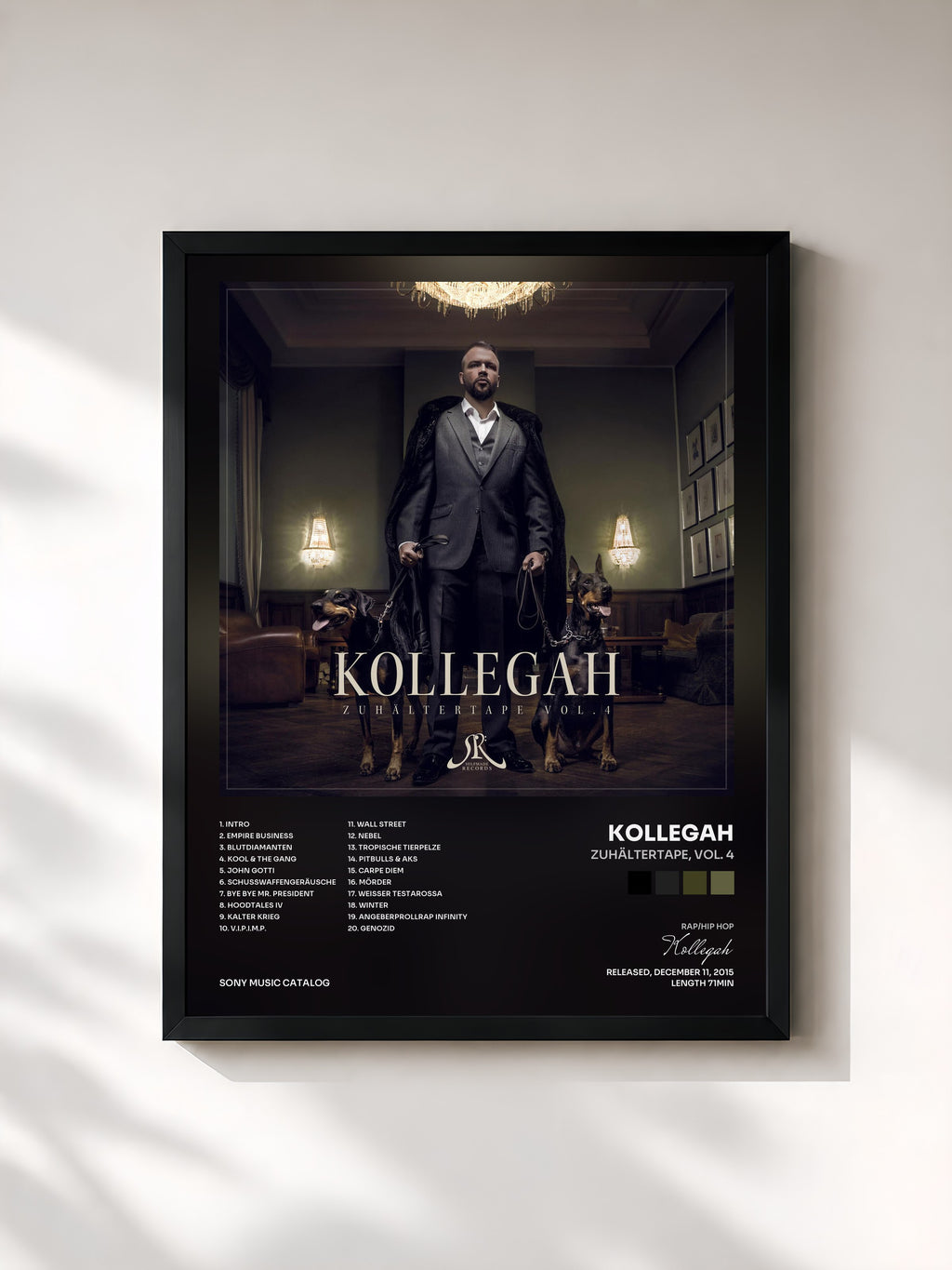 #noir Tableau de l'album Zuhältertape, Vol. 4 de Kollegah, cadre noir, imprimé et encadré en France