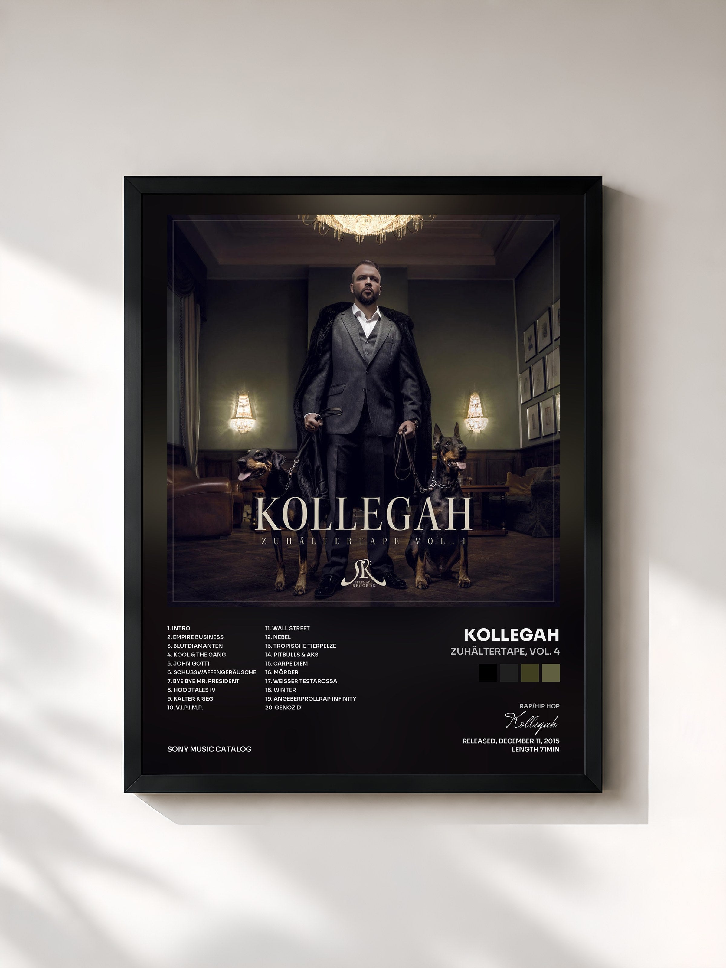 #noir Tableau de l'album Zuhältertape, Vol. 4 de Kollegah, cadre noir, imprimé et encadré en France