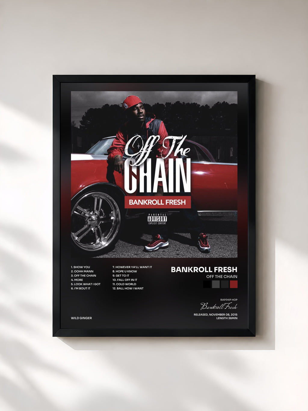 #noir Tableau de l'album Off The Chain de Bankroll Fresh, cadre noir, imprimé et encadré en France