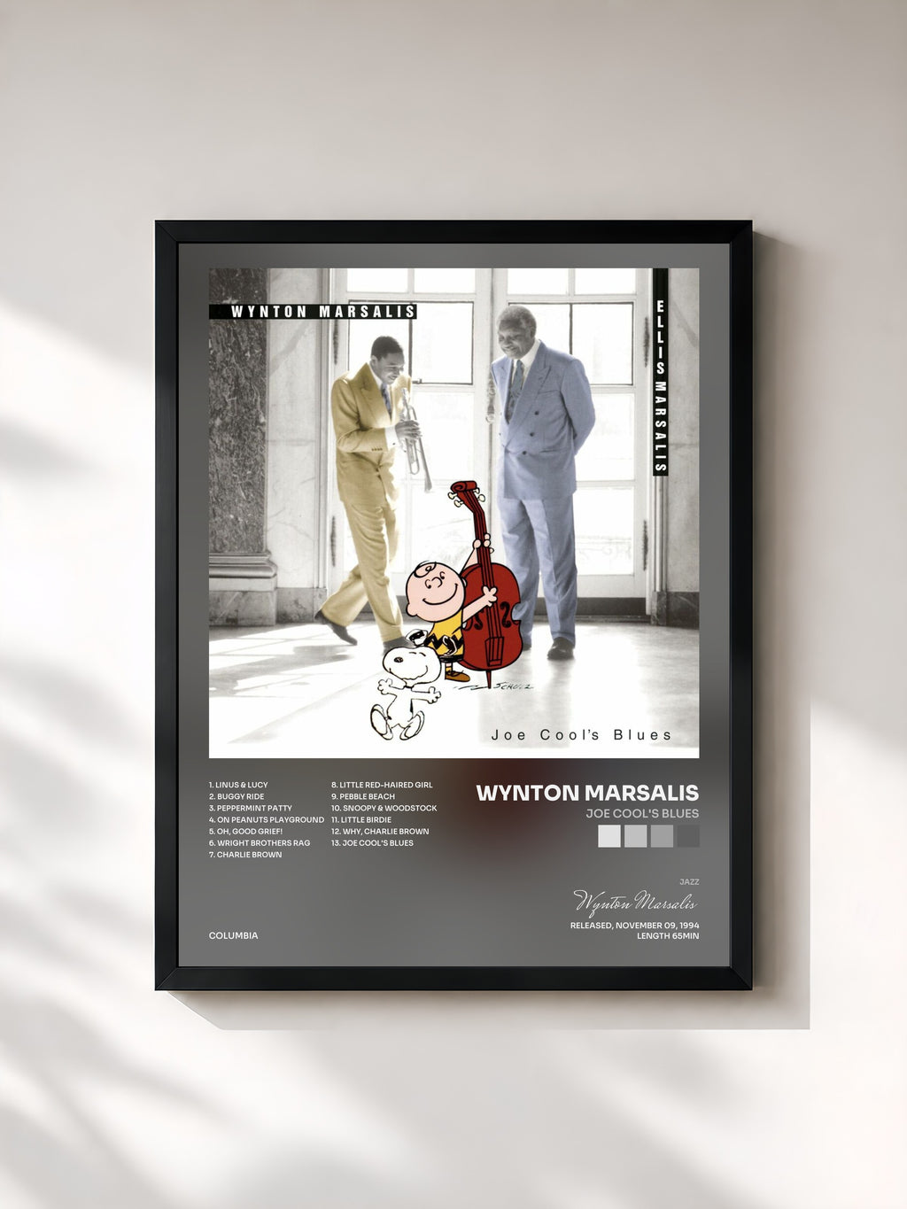 #noir Tableau de l'album Joe Cool's Blues de Wynton Marsalis, cadre noir, imprimé et encadré en France