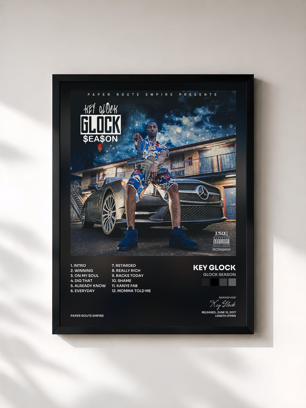#noir Tableau de l'album Glock Season de Key Glock, cadre noir, imprimé et encadré en France