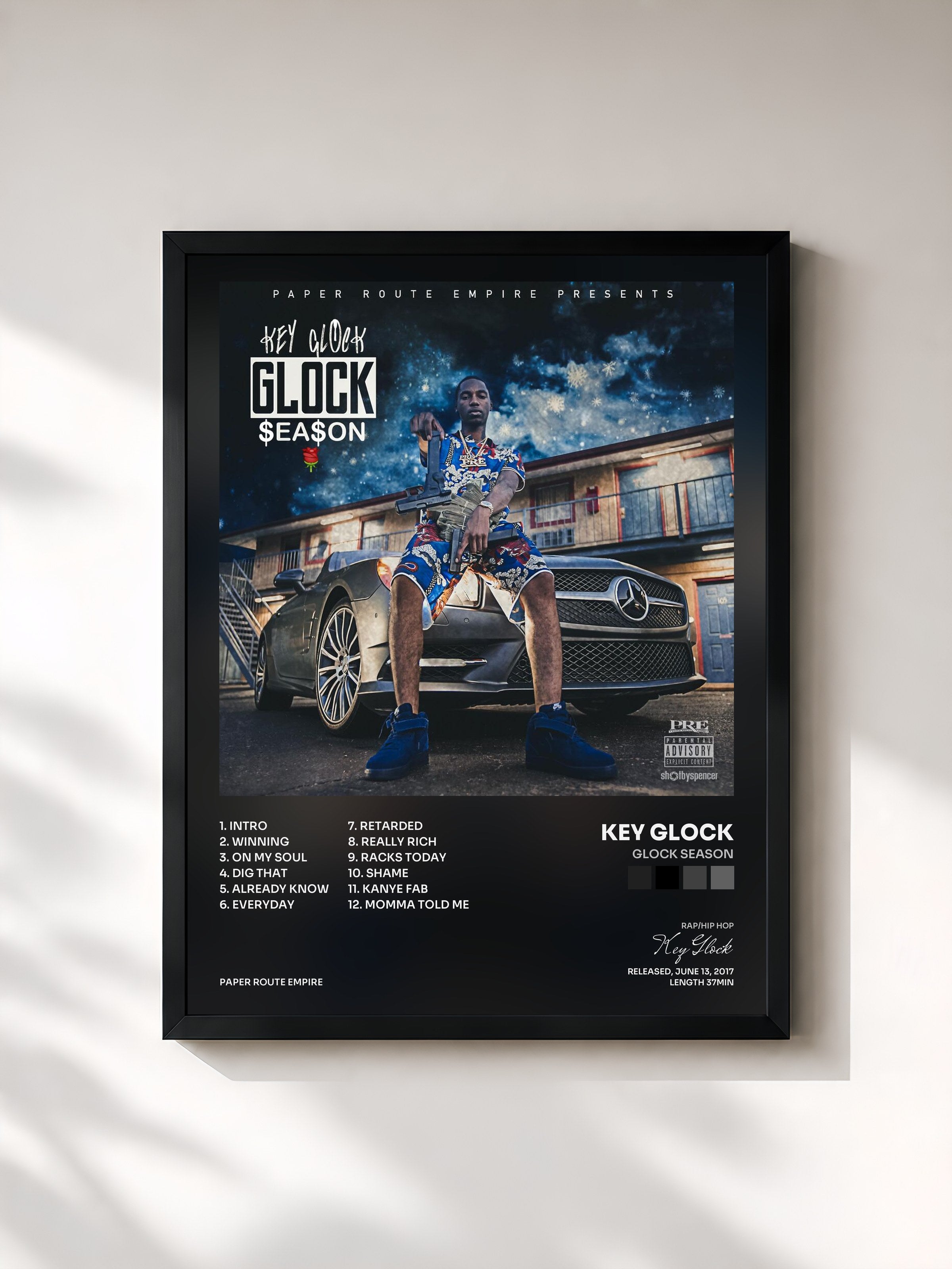 #noir Tableau de l'album Glock Season de Key Glock, cadre noir, imprimé et encadré en France