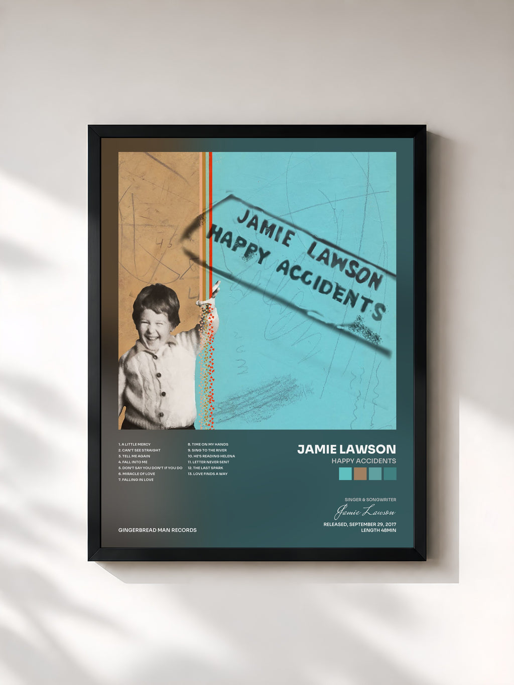 #noir Tableau de l'album Happy Accidents de Jamie Lawson, cadre noir, imprimé et encadré en France