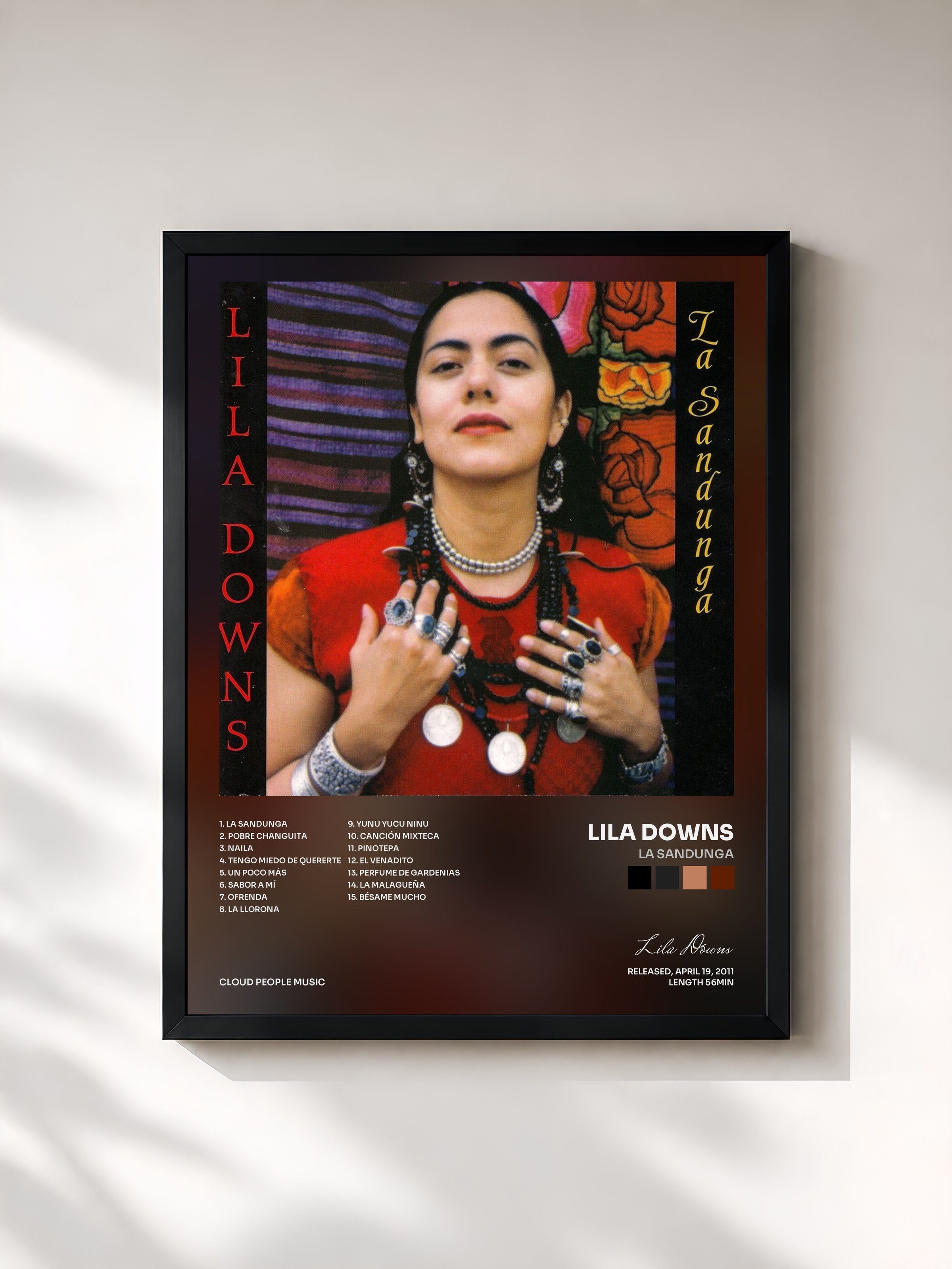 #noir Tableau de l'album La Sandunga de Lila Downs, cadre noir, imprimé et encadré en France