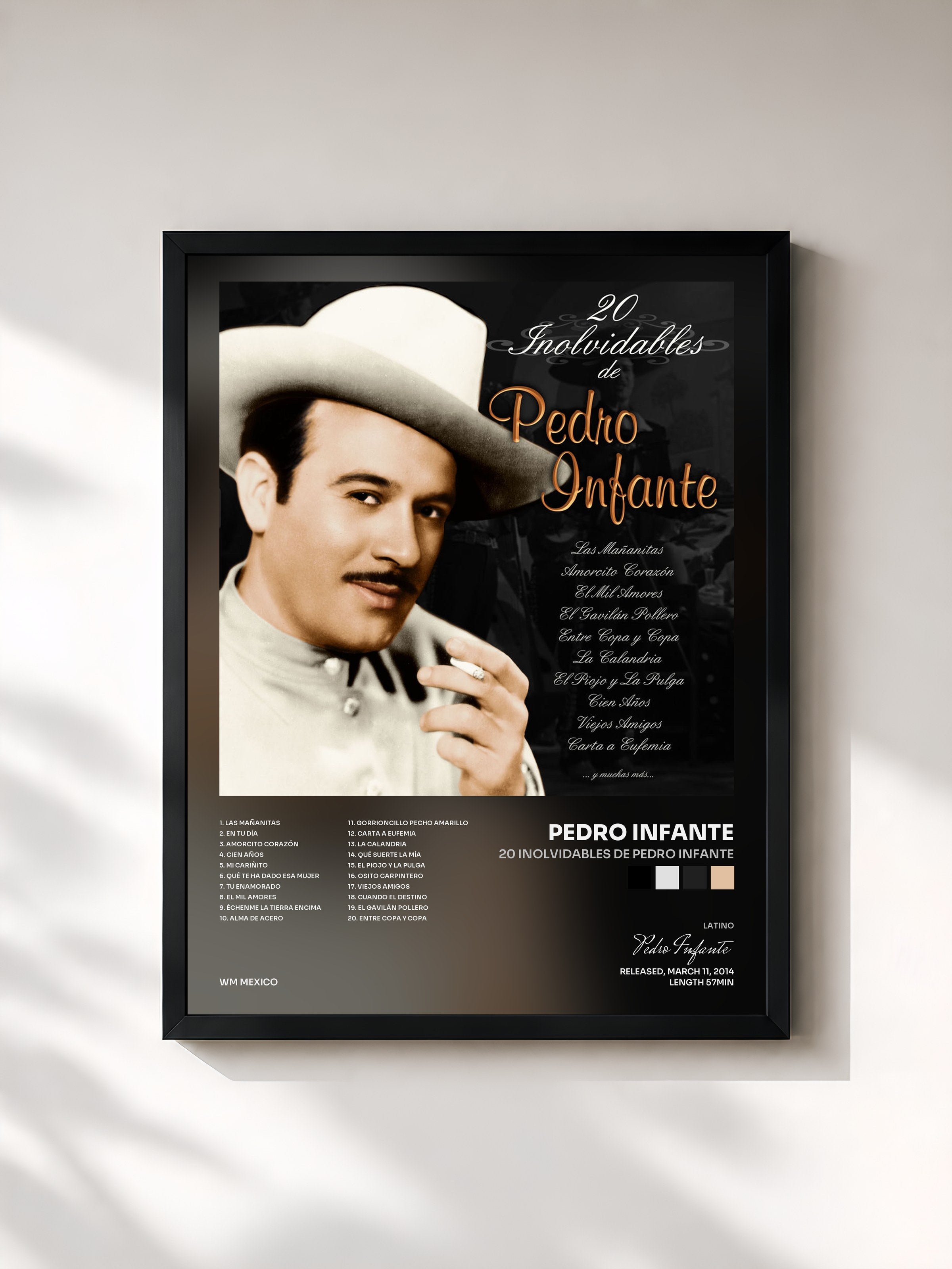 #noir Tableau de l'album 20 Inolvidables de Pedro Infante de Pedro Infante, cadre noir, imprimé et encadré en France