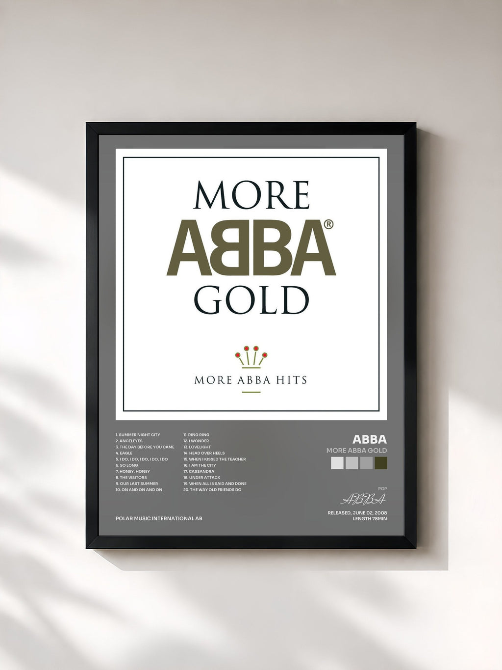 #noir Tableau de l'album More ABBA Gold de ABBA, cadre noir, imprimé et encadré en France