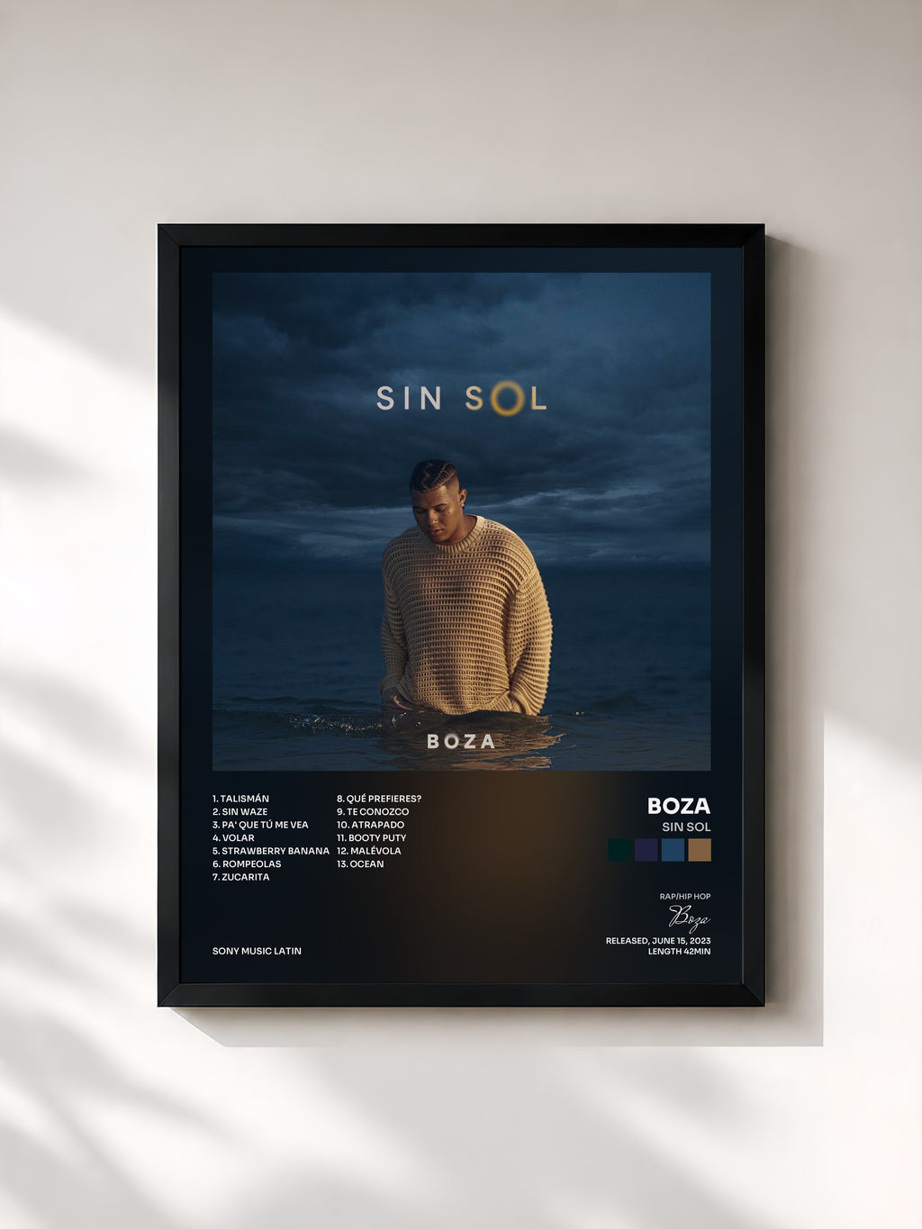 #noir Tableau de l'album Sin Sol de Boza, cadre noir, imprimé et encadré en France