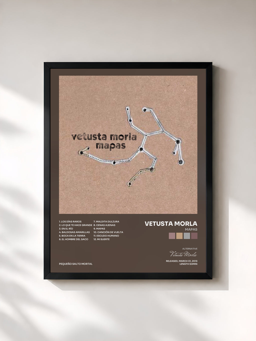 #noir Tableau de l'album Mapas de Vetusta Morla, cadre noir, imprimé et encadré en France