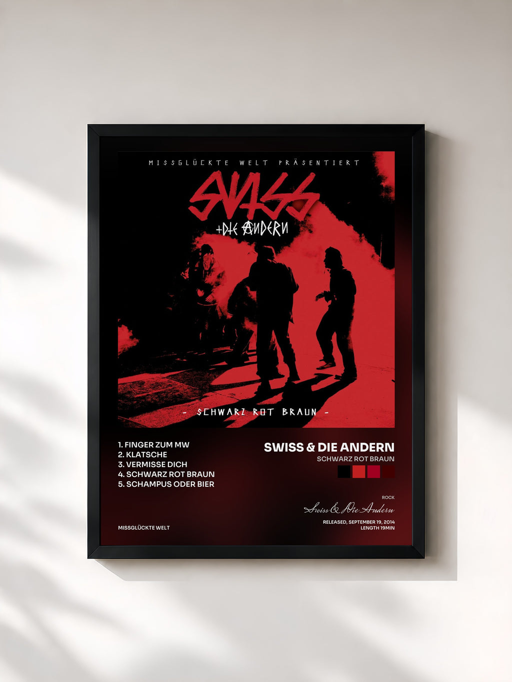 #noir Tableau de l'album Schwarz Rot Braun de Swiss & Die Andern, cadre noir, imprimé et encadré en France