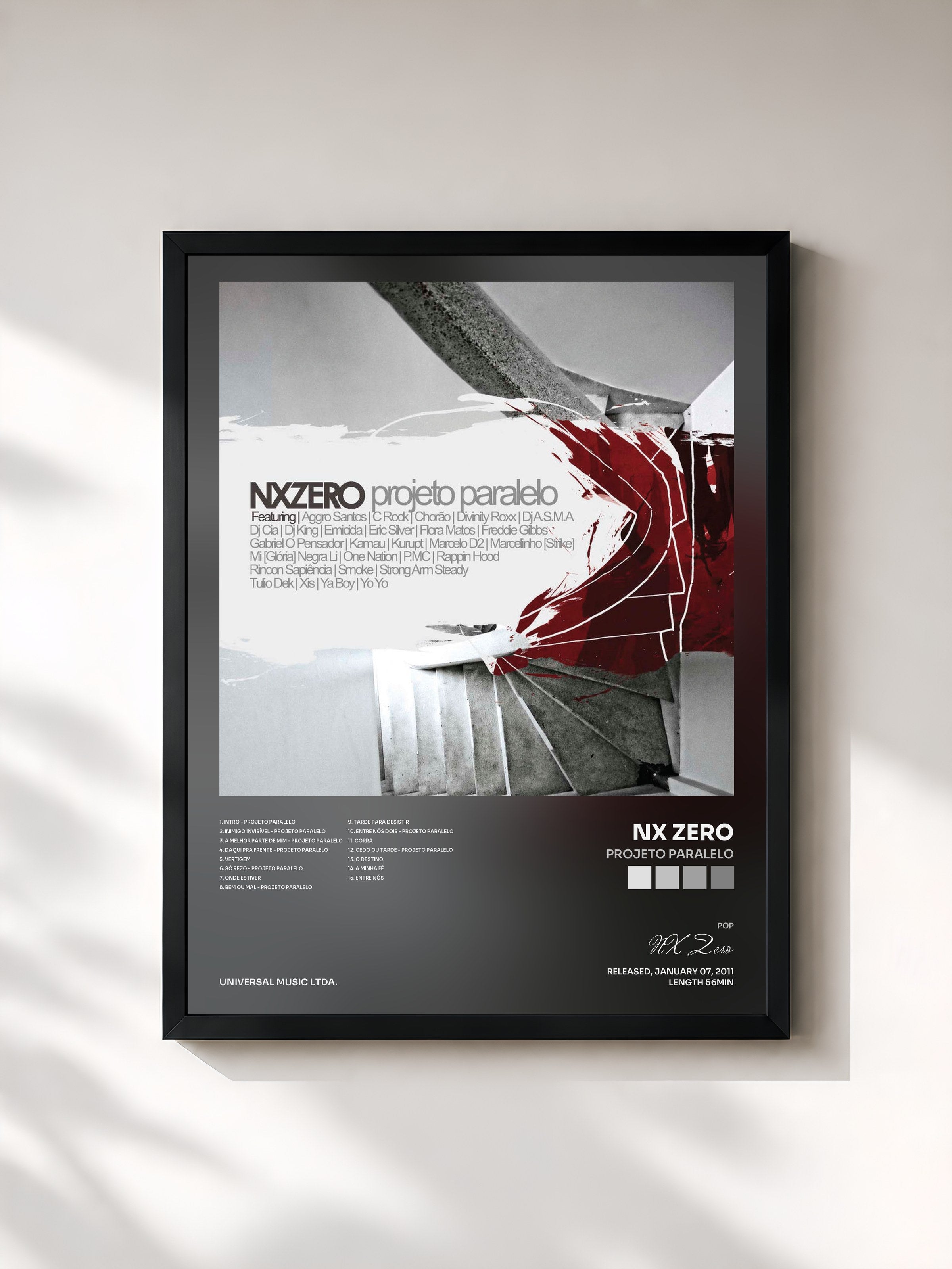 #noir Tableau de l'album Projeto Paralelo de NX Zero, cadre noir, imprimé et encadré en France