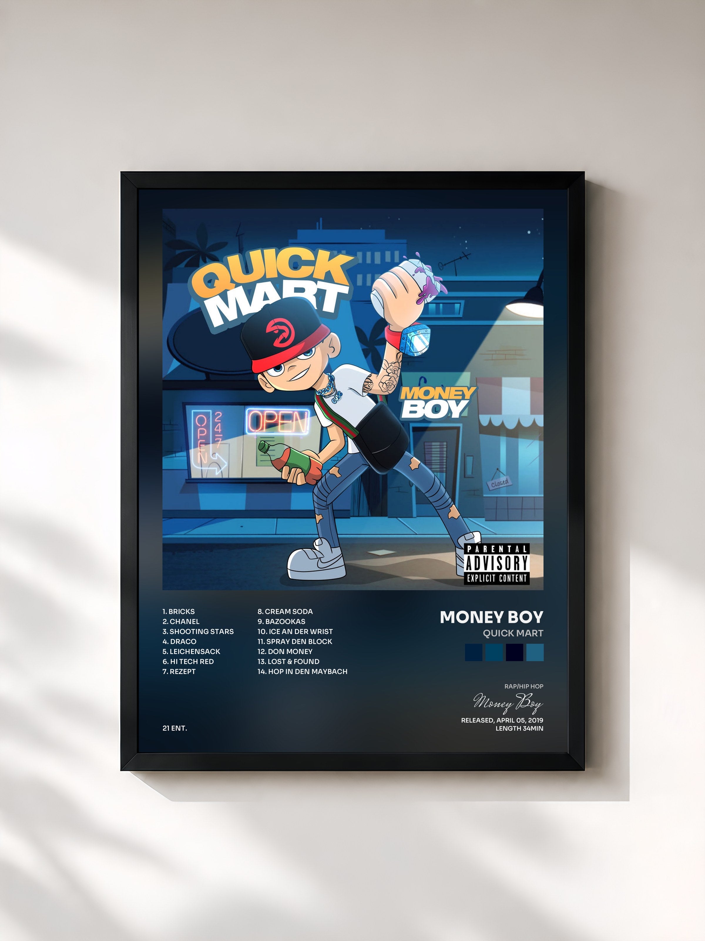 #noir Tableau de l'album Quick Mart de Money Boy, cadre noir, imprimé et encadré en France