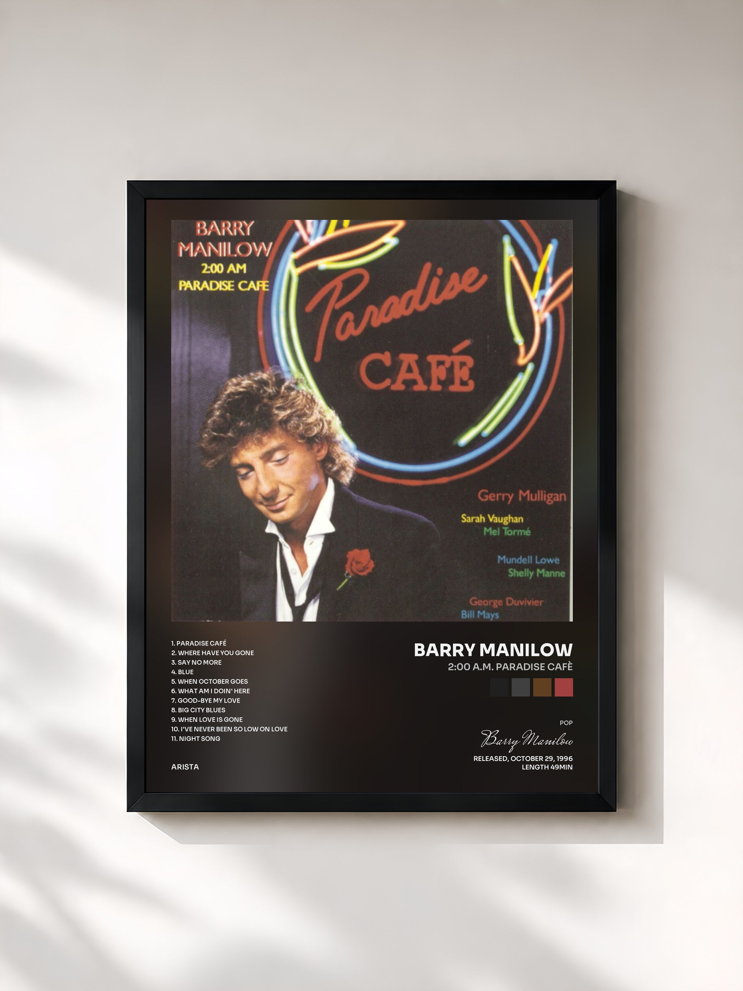#noir Tableau de l'album 2:00 A.M. Paradise Cafè de Barry Manilow, cadre noir, imprimé et encadré en France