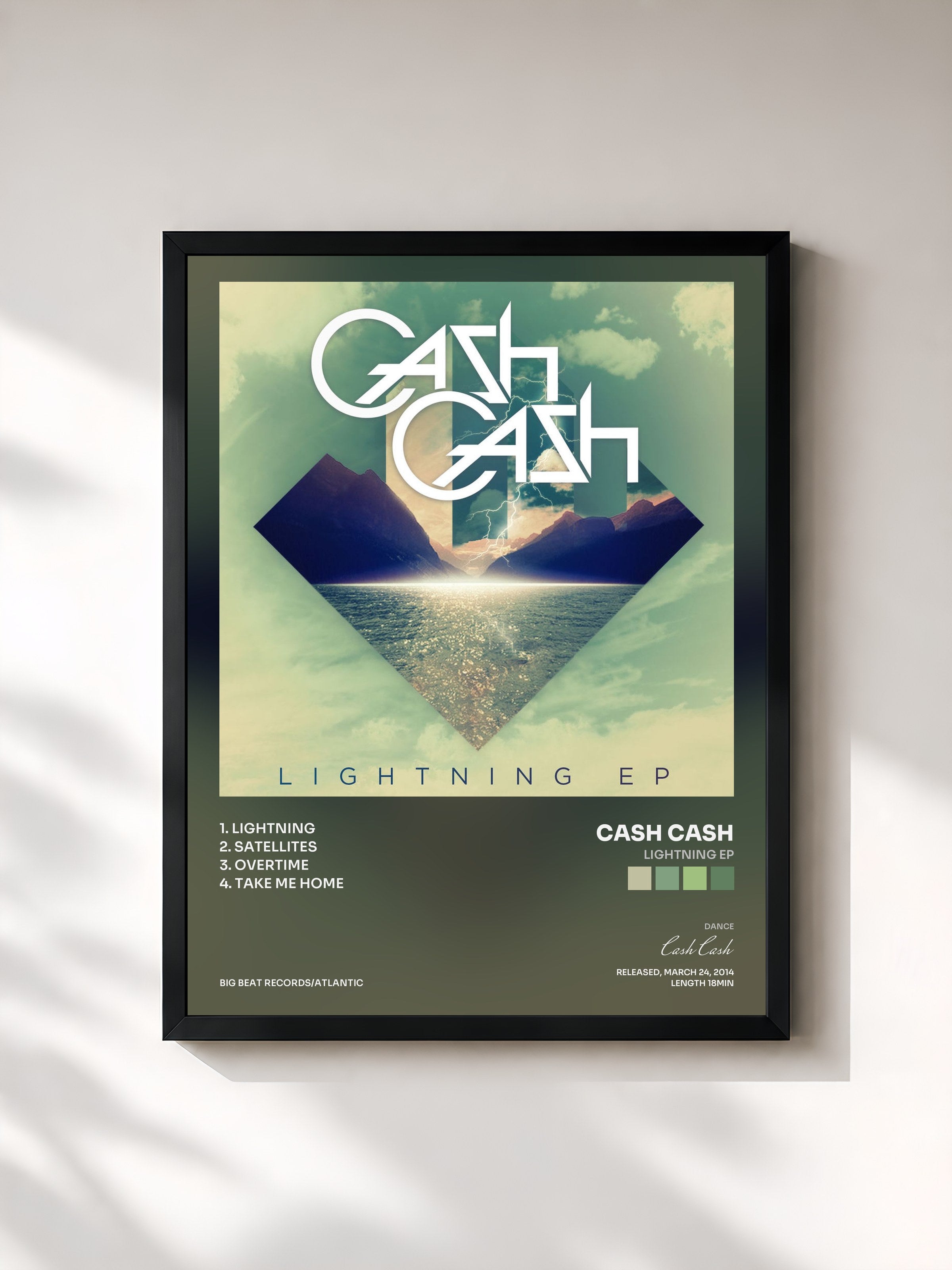 #noir Tableau de l'album Lightning EP de Cash Cash, cadre noir, imprimé et encadré en France