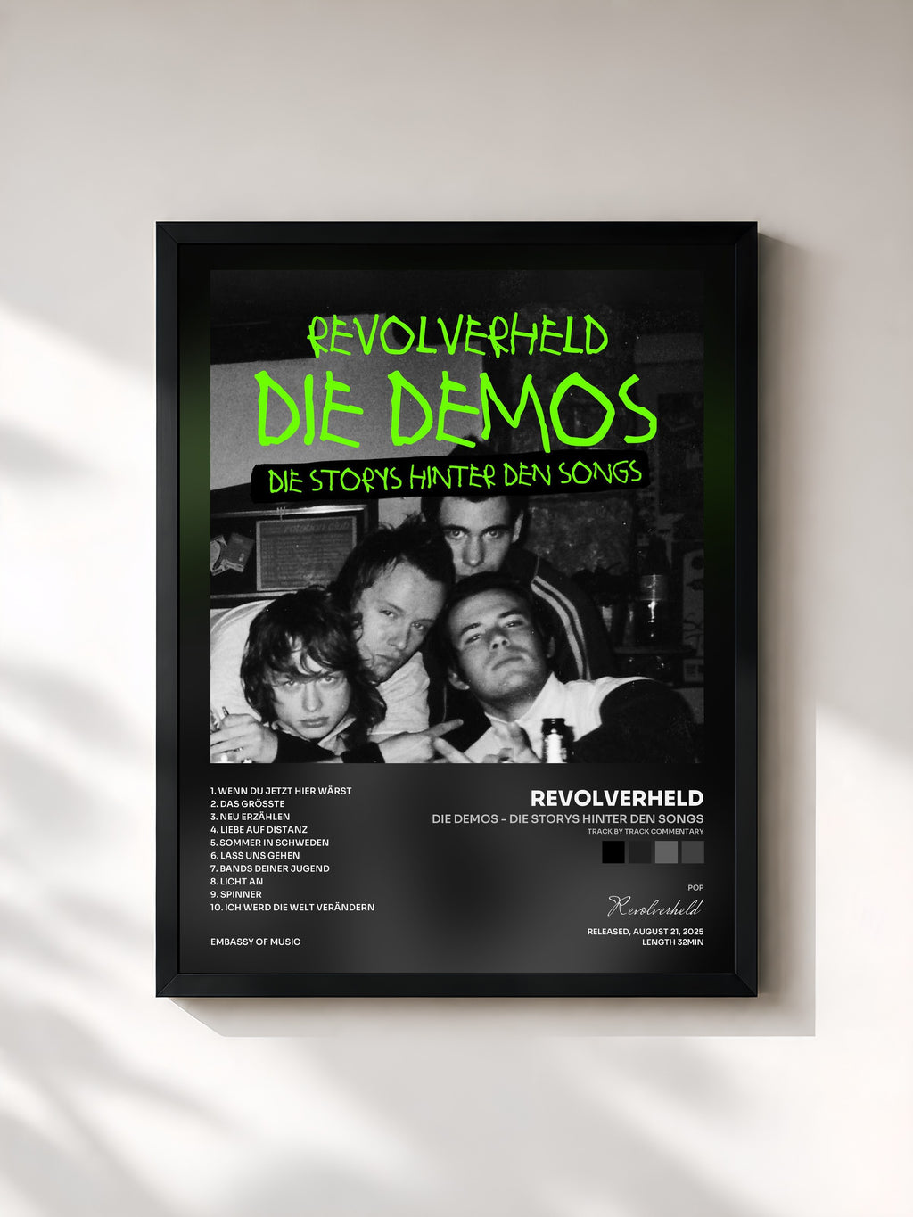 #noir Tableau de l'album Die Demos - Die Storys hinter den Songs (Track by Track Commentary) de Revolverheld, cadre noir, imprimé et encadré en France