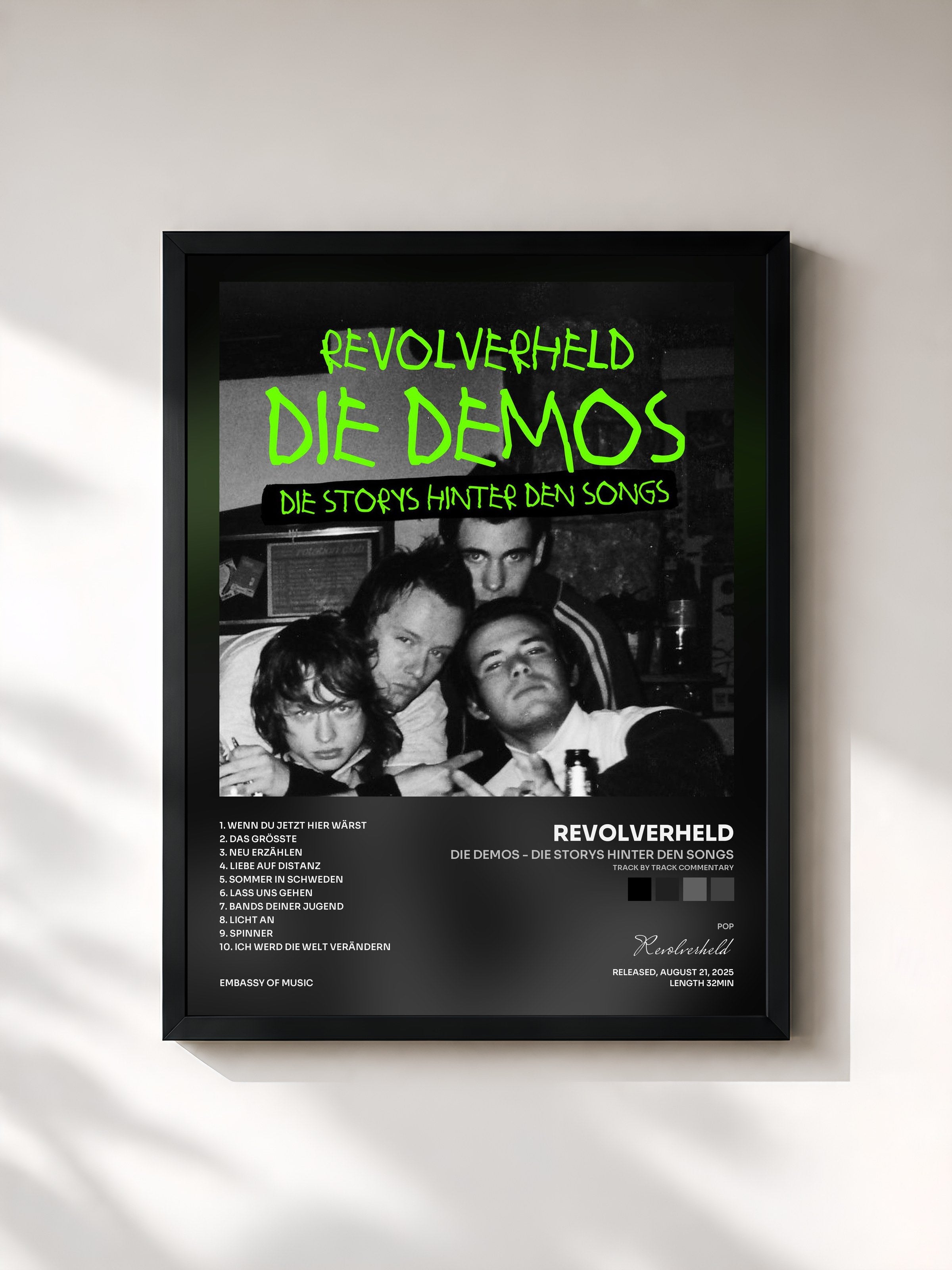 #noir Tableau de l'album Die Demos - Die Storys hinter den Songs (Track by Track Commentary) de Revolverheld, cadre noir, imprimé et encadré en France