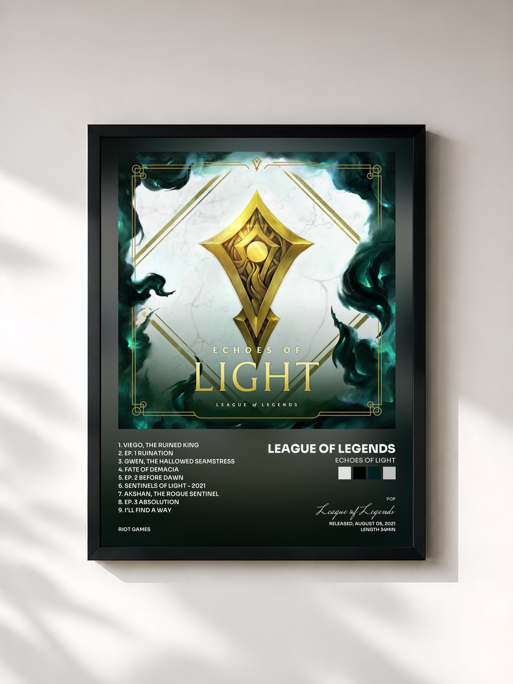 #noir Tableau de l'album Echoes of Light de League of Legends, cadre noir, imprimé et encadré en France