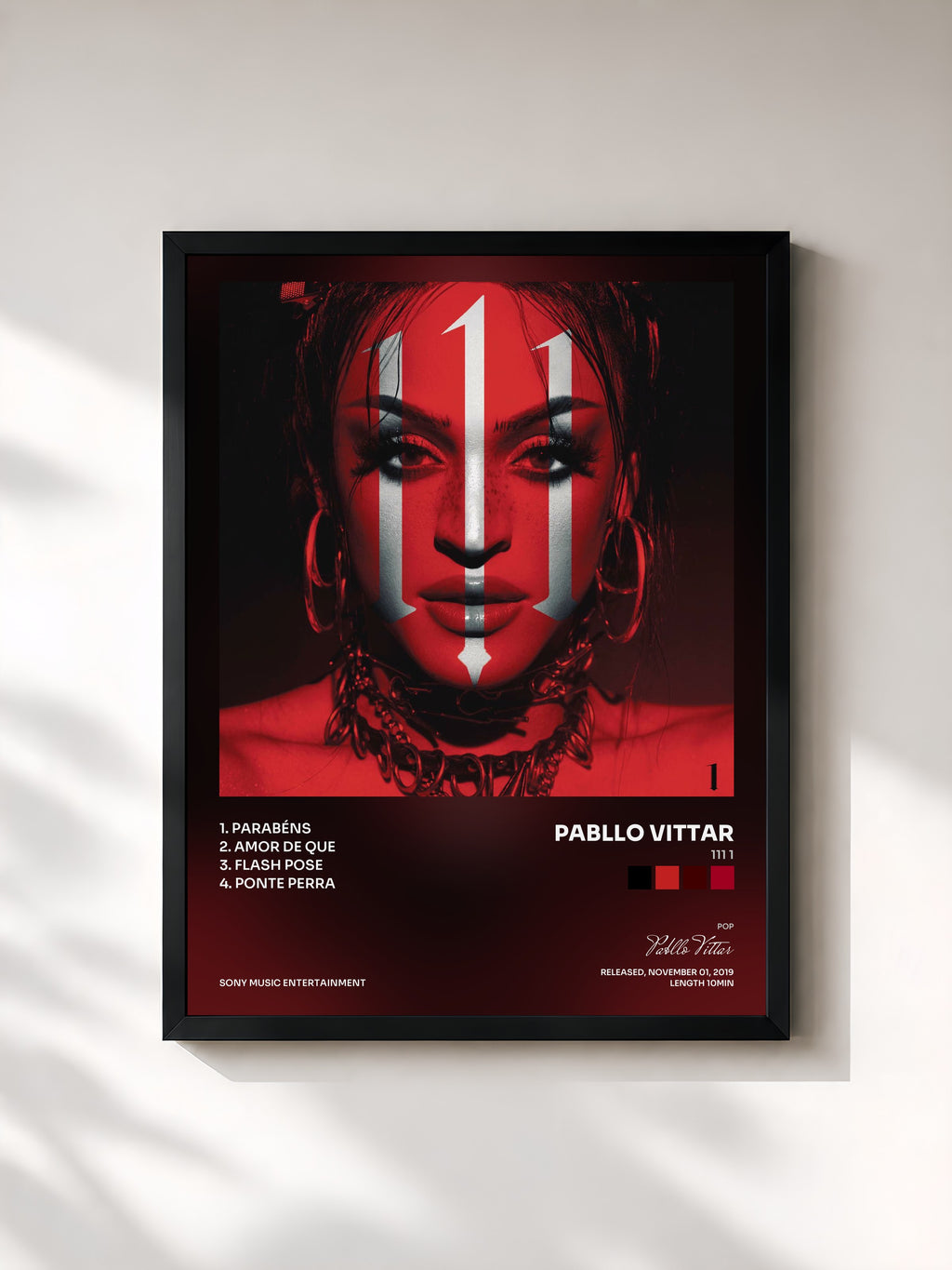 #noir Tableau de l'album 111 1 de Pabllo Vittar, cadre noir, imprimé et encadré en France