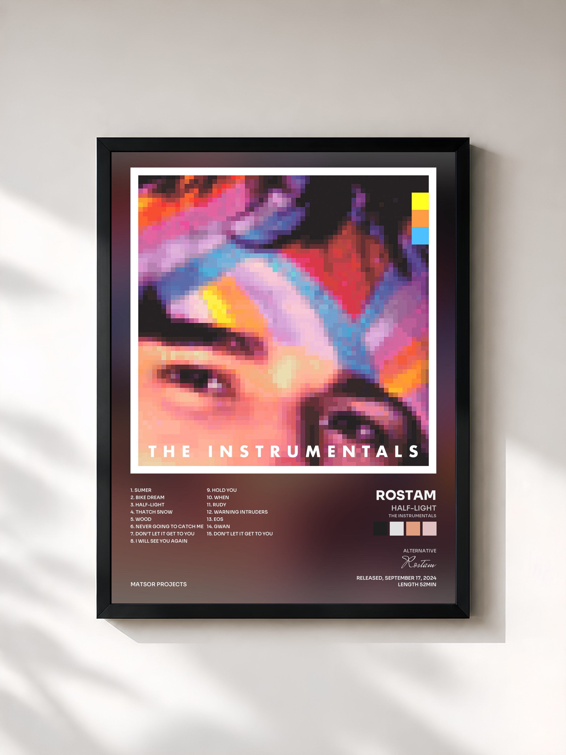 #noir Tableau de l'album Half-Light (The Instrumentals) de Rostam, cadre noir, imprimé et encadré en France