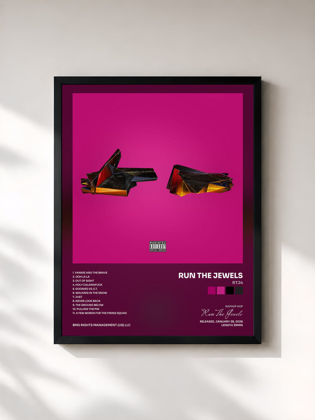 #noir Tableau de l'album RTJ4 de Run The Jewels, cadre noir, imprimé et encadré en France