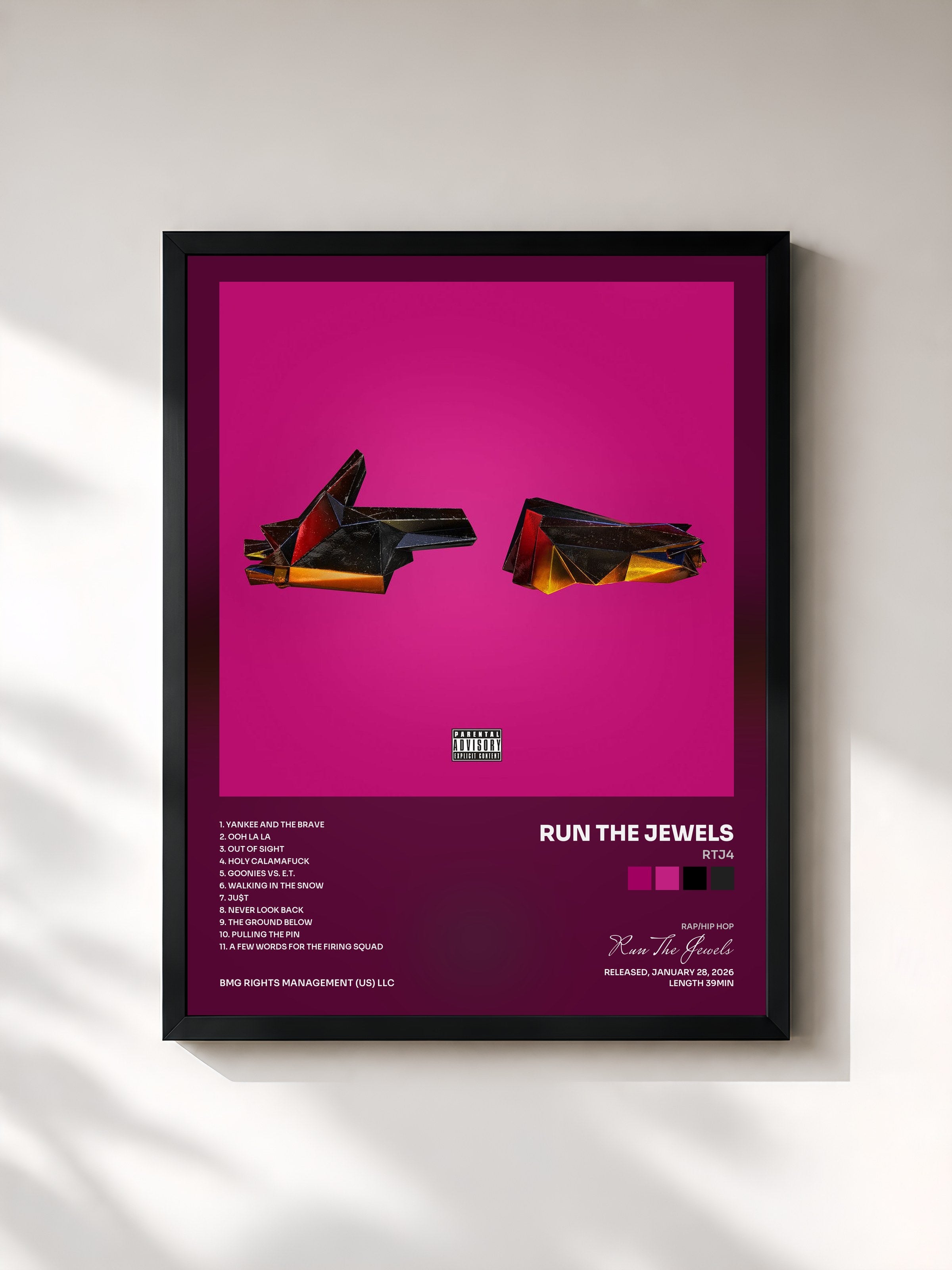 #noir Tableau de l'album RTJ4 de Run The Jewels, cadre noir, imprimé et encadré en France