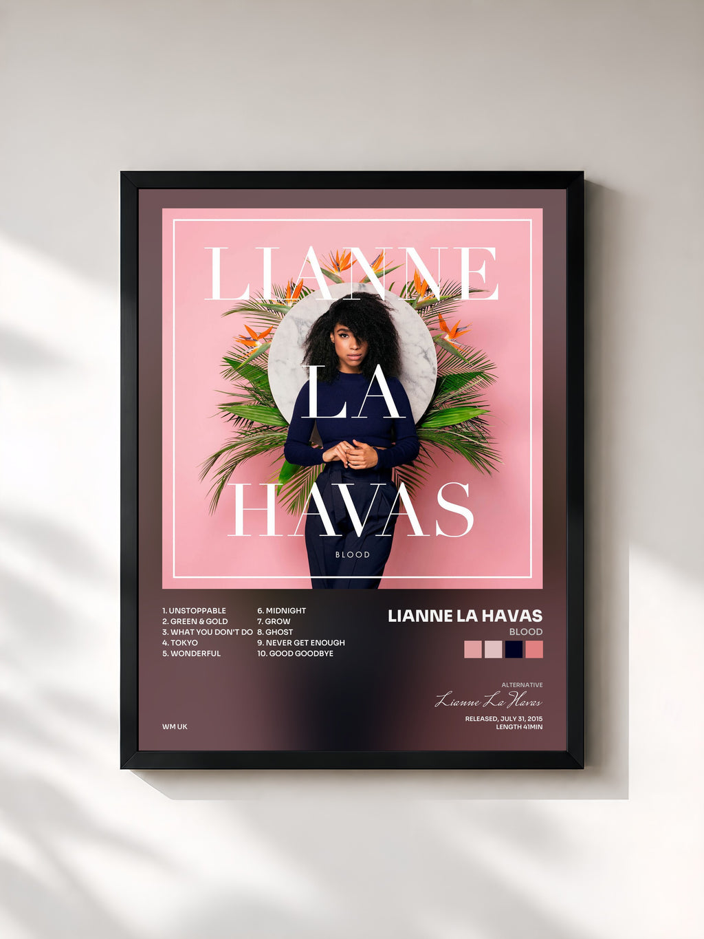 #noir Tableau de l'album Blood de Lianne La Havas, cadre noir, imprimé et encadré en France