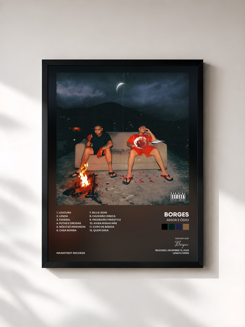 #noir Tableau de l'album Amor e Ódio de Borges, cadre noir, imprimé et encadré en France